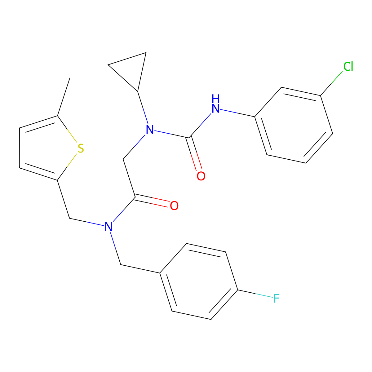 2-{[(3-Chlorophenyl)carbamoyl](cyclopropyl)amino}-N-[(4-fluorophenyl)methyl]-N-[(5-methylthiophen-2-YL)methyl]acetamide molecular structure, CAS 5921-36-8