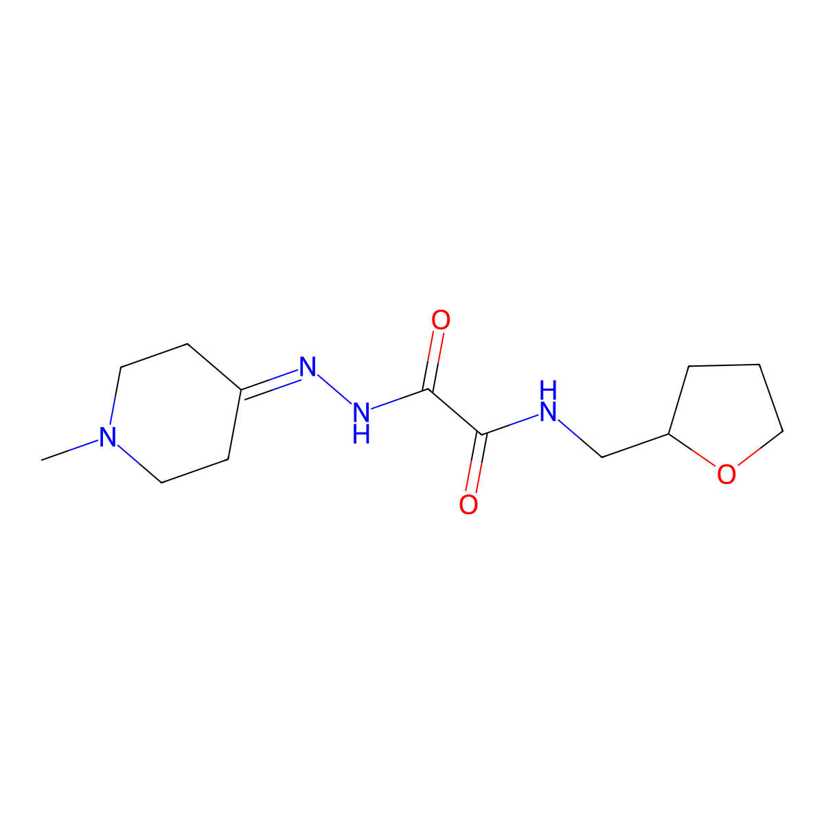 N'-[(1-methylpiperidin-4-ylidene)amino]-N-(oxolan-2-ylmethyl)oxamide molecular structure, CAS 5921-53-9