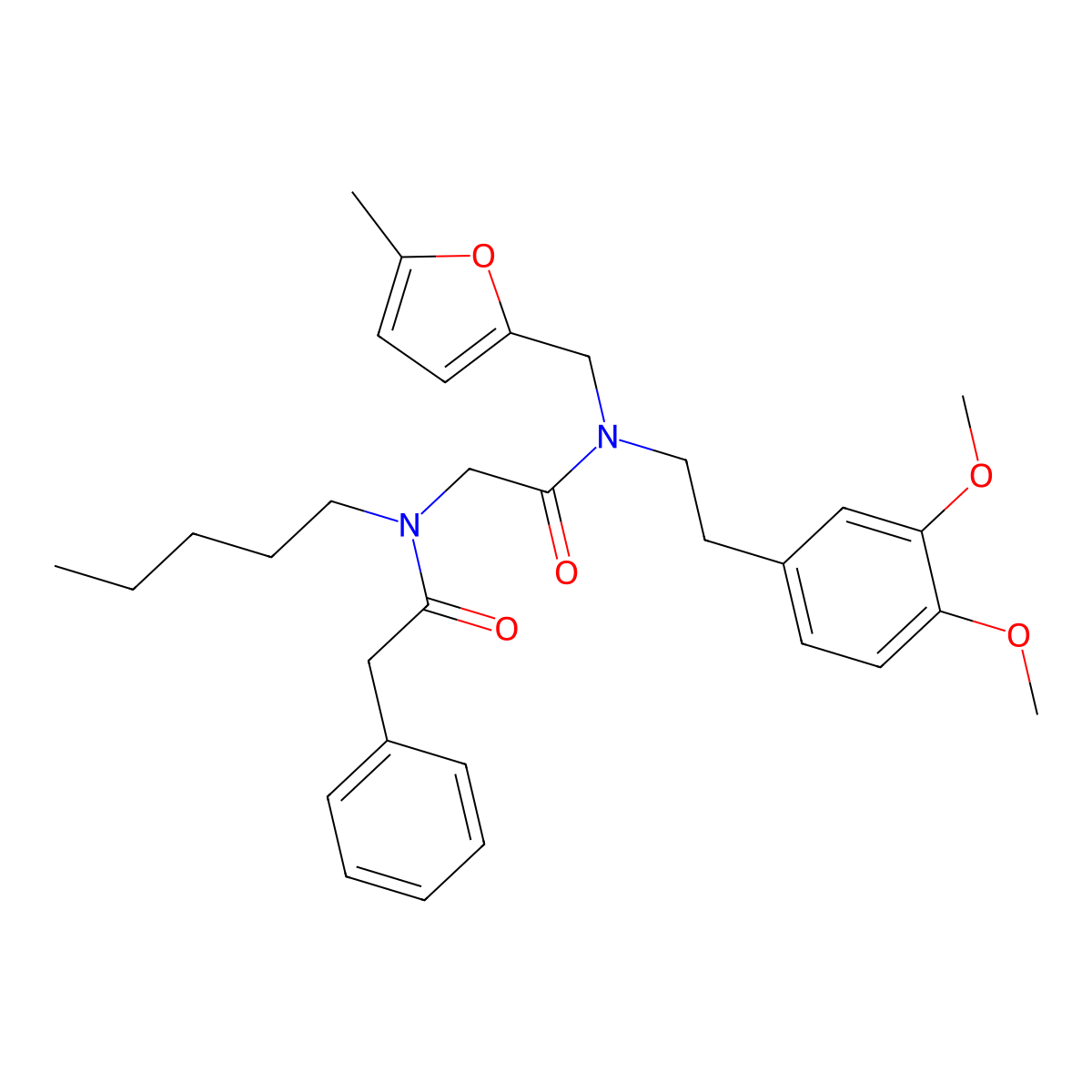 N-[2-[2-(3,4-dimethoxyphenyl)ethyl-[(5-methylfuran-2-yl)methyl]amino]-2-oxoethyl]-N-pentyl-2-phenylacetamide molecular structure, CAS 5921-81-3