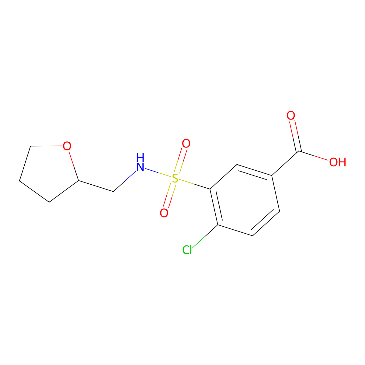 4-Chloro-3-{[(oxolan-2-yl)methyl]sulfamoyl}benzoic acid molecular structure, CAS 59210-70-7