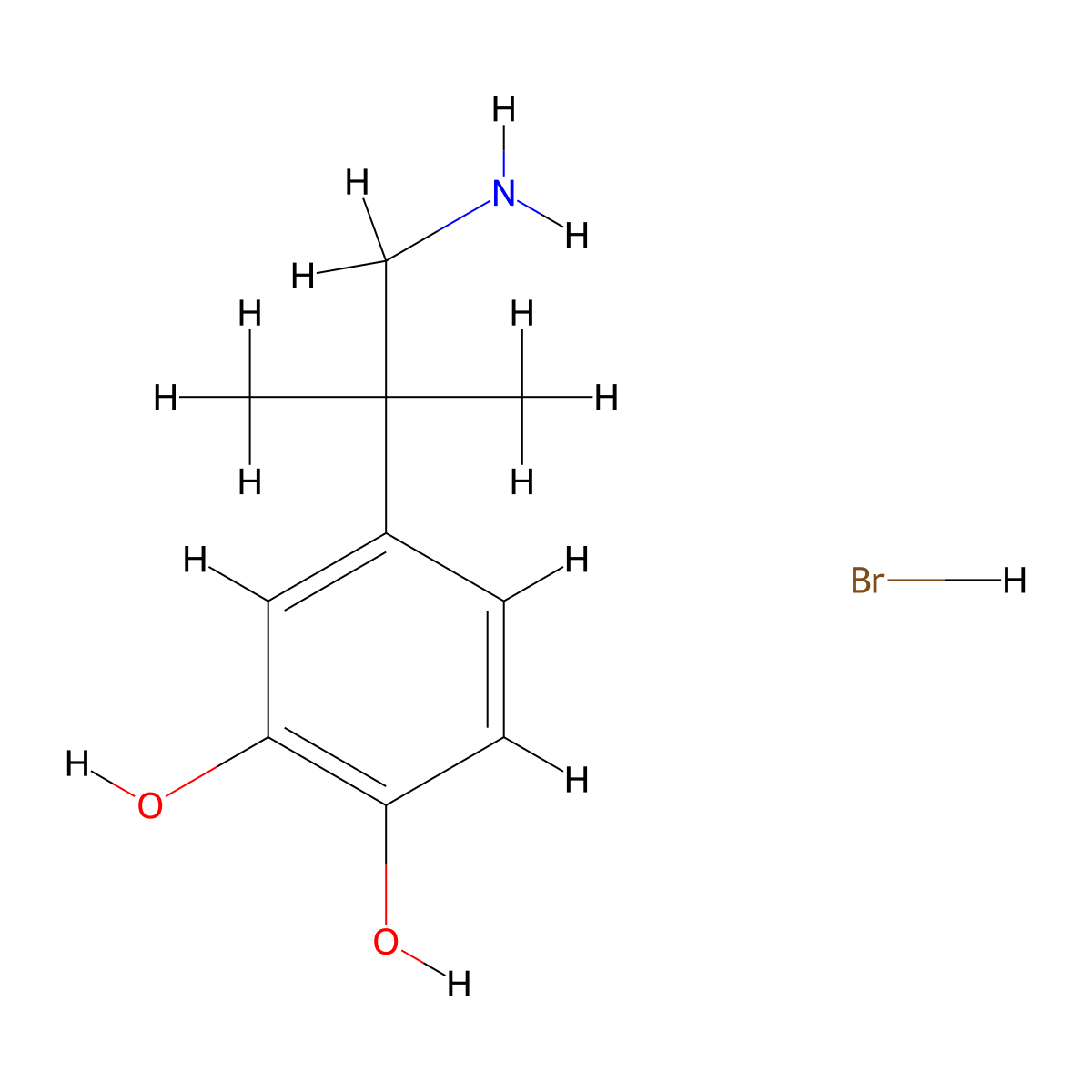 4-(1-Amino-2-methylpropan-2-yl)benzene-1,2-diol hydrobromide molecular structure, CAS 59212-13-4