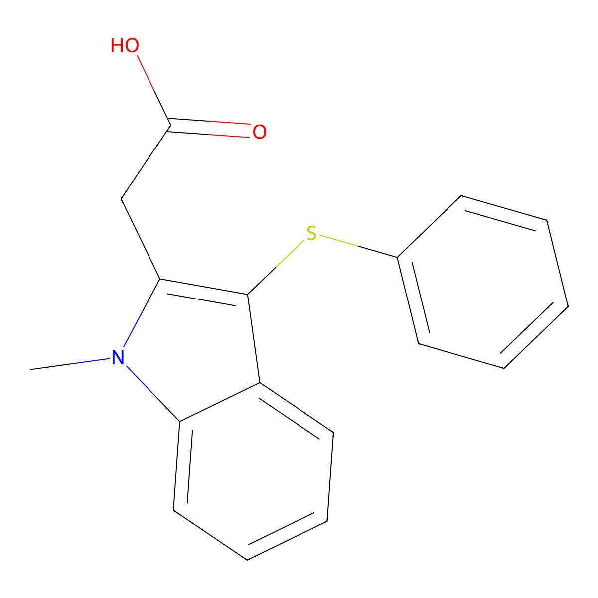 [1-Methyl-3-(phenylsulfanyl)-1H-indol-2-yl]acetic acid molecular structure, CAS 59212-72-5