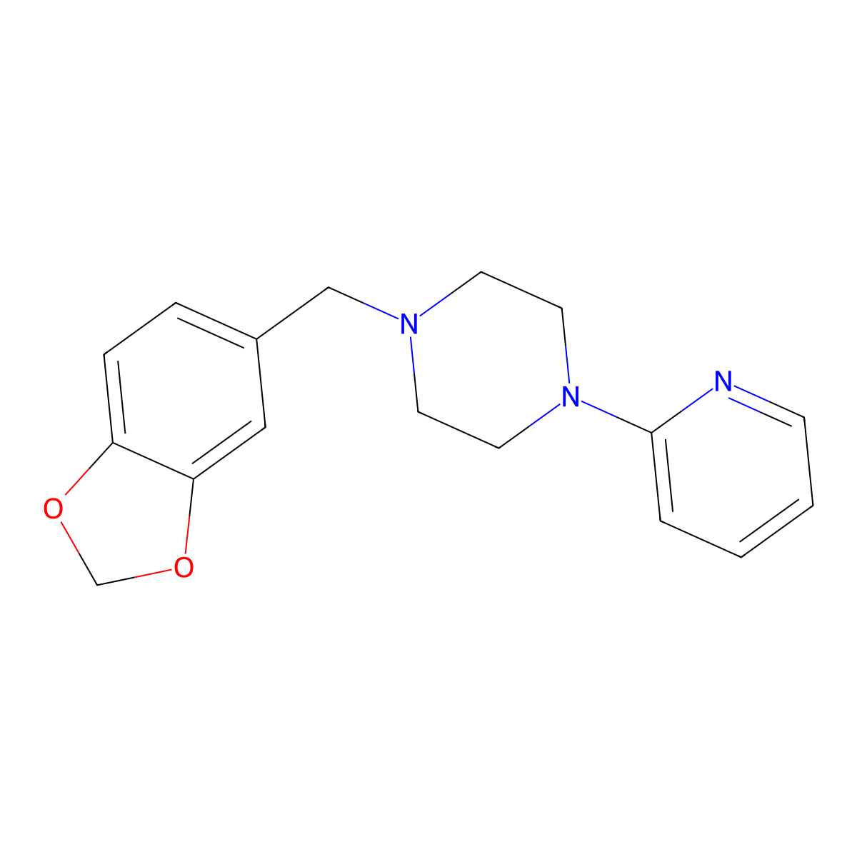 Piperazine, 1-(3,4-methylenedioxybenzyl)-4-(2-pyridyl)- molecular structure, CAS 59215-20-2