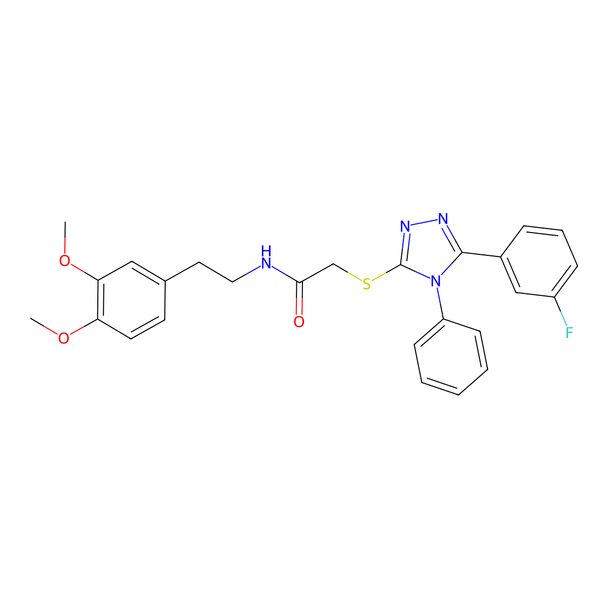 N-[2-(3,4-dimethoxyphenyl)ethyl]-2-[[5-(3-fluorophenyl)-4-phenyl-1,2,4-triazol-3-yl]sulfanyl]acetamide molecular structure, CAS 5923-44-4