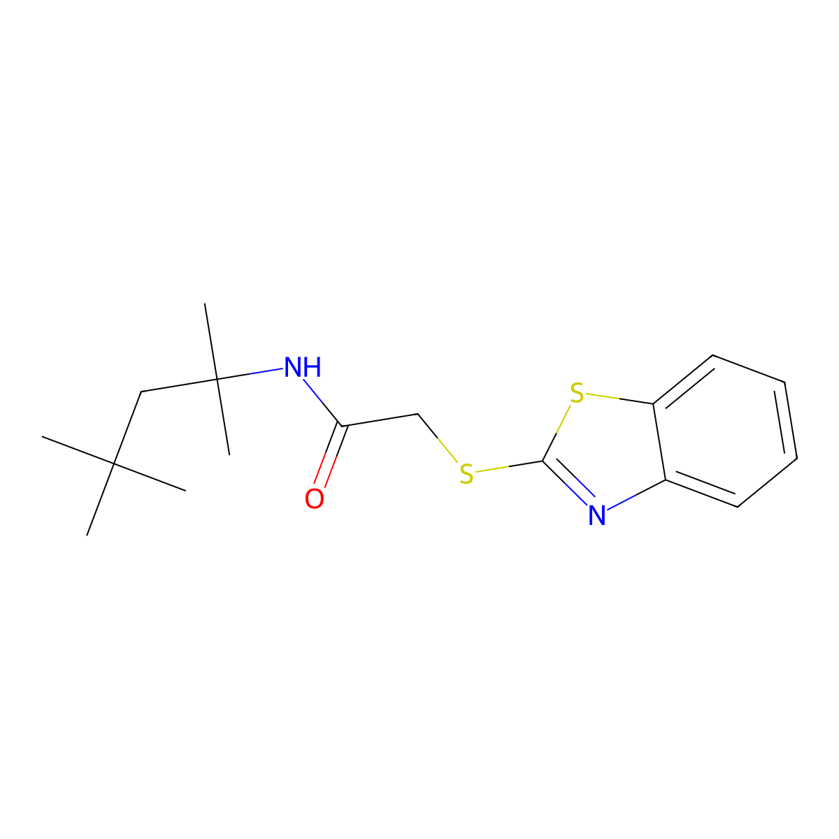 2-(1,3-benzothiazol-2-ylsulfanyl)-N-(2,4,4-trimethylpentan-2-yl)acetamide molecular structure, CAS 5924-28-7