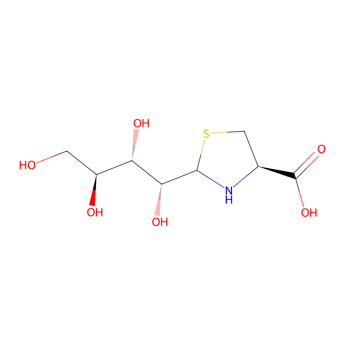 2-(L-Arabino-tetrahydroxybutyl)-4(R)-1,3-thiazolidine-4-carboxylic acid molecular structure, CAS 59246-17-2