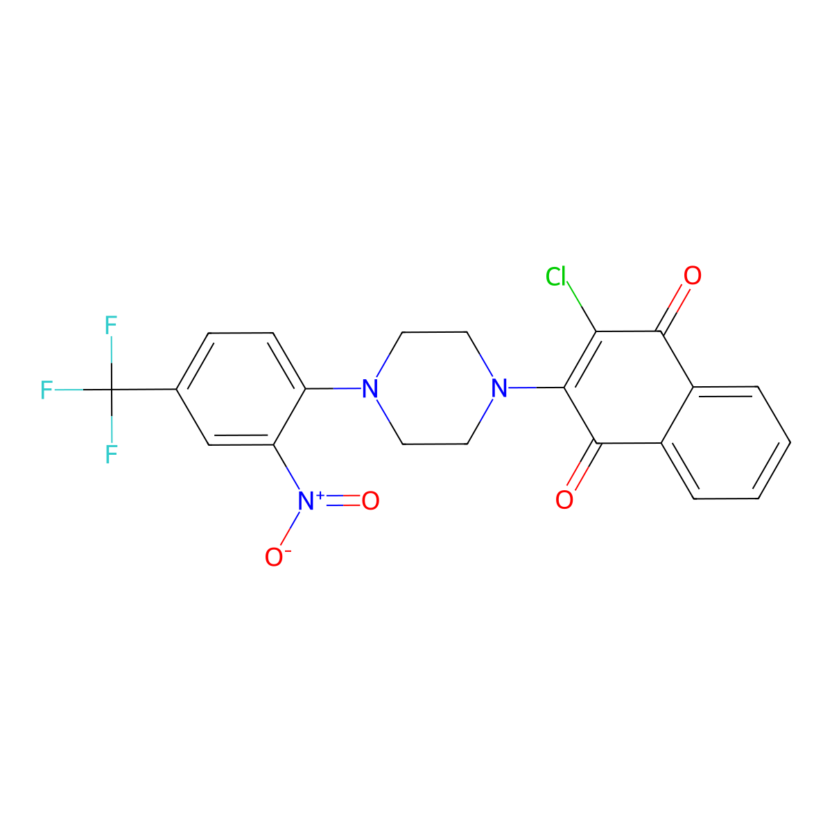 2-Chloro-3-[4-[2-nitro-4-(trifluoromethyl)phenyl]piperazin-1-yl]naphthalene-1,4-dione molecular structure, CAS 592466-65-4