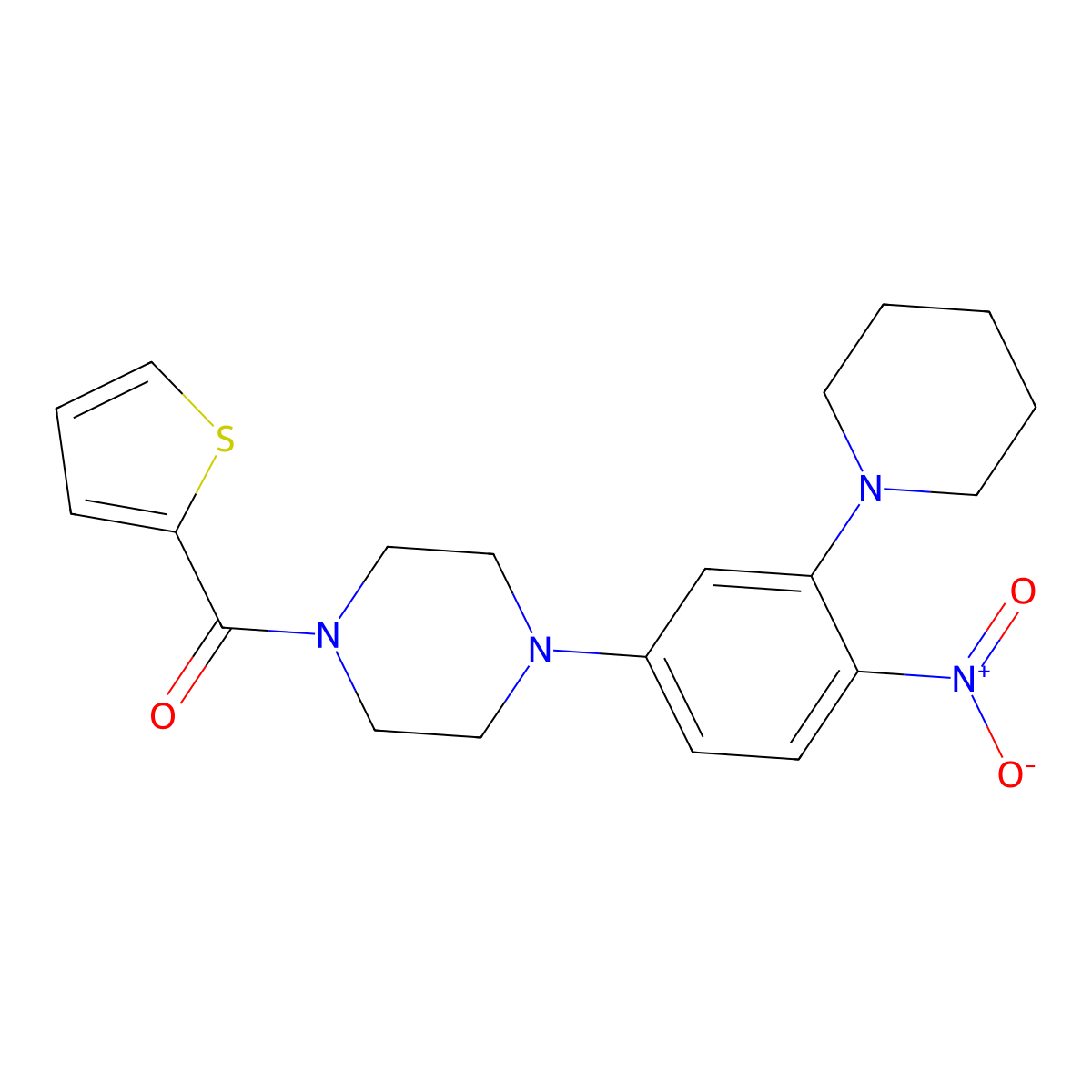 [4-(4-Nitro-3-piperidin-1-ylphenyl)piperazin-1-yl]-thiophen-2-ylmethanone molecular structure, CAS 592466-68-7