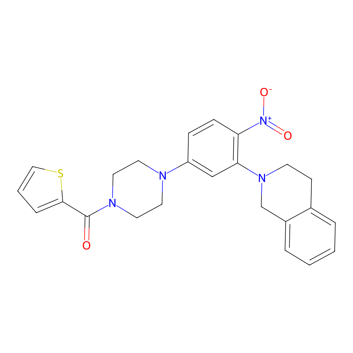 [4-[3-(3,4-dihydro-1H-isoquinolin-2-yl)-4-nitrophenyl]piperazin-1-yl]-thiophen-2-ylmethanone molecular structure, CAS 592466-70-1