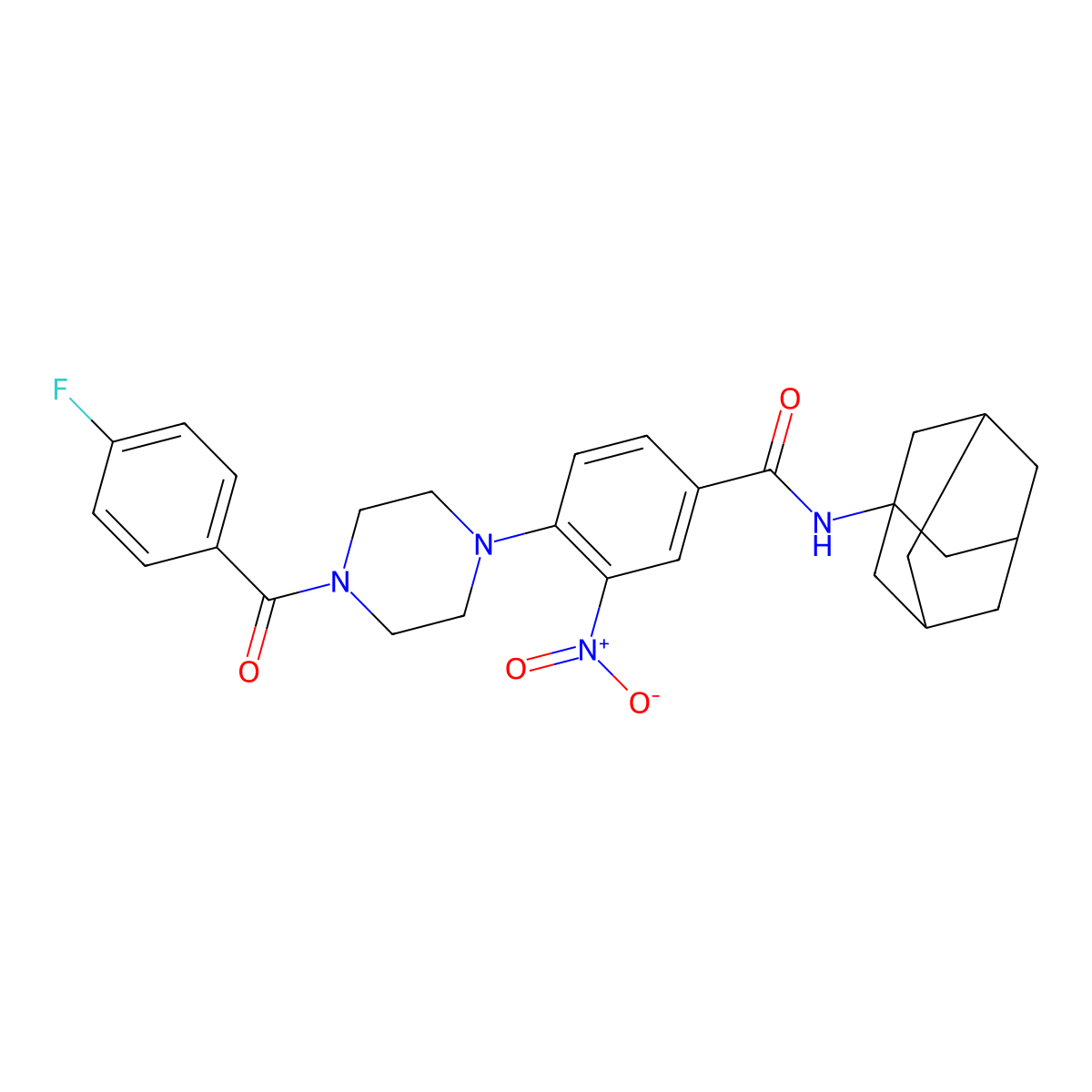 N-(1-adamantyl)-4-[4-(4-fluorobenzoyl)piperazin-1-yl]-3-nitrobenzamide molecular structure, CAS 592466-71-2