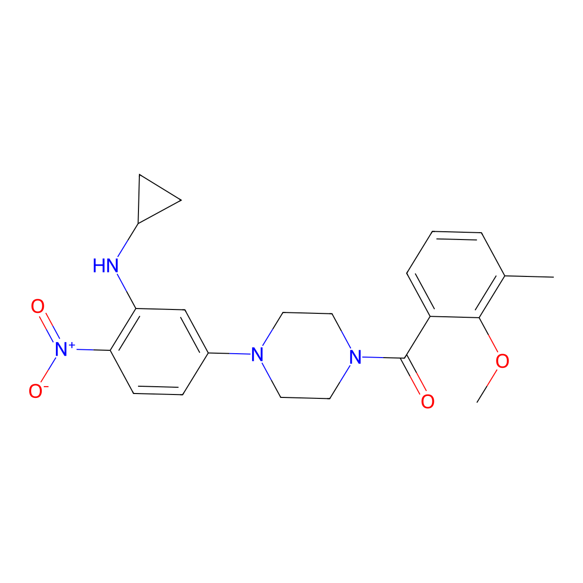 [4-[3-(Cyclopropylamino)-4-nitrophenyl]piperazin-1-yl]-(2-methoxy-3-methylphenyl)methanone molecular structure, CAS 592466-78-9