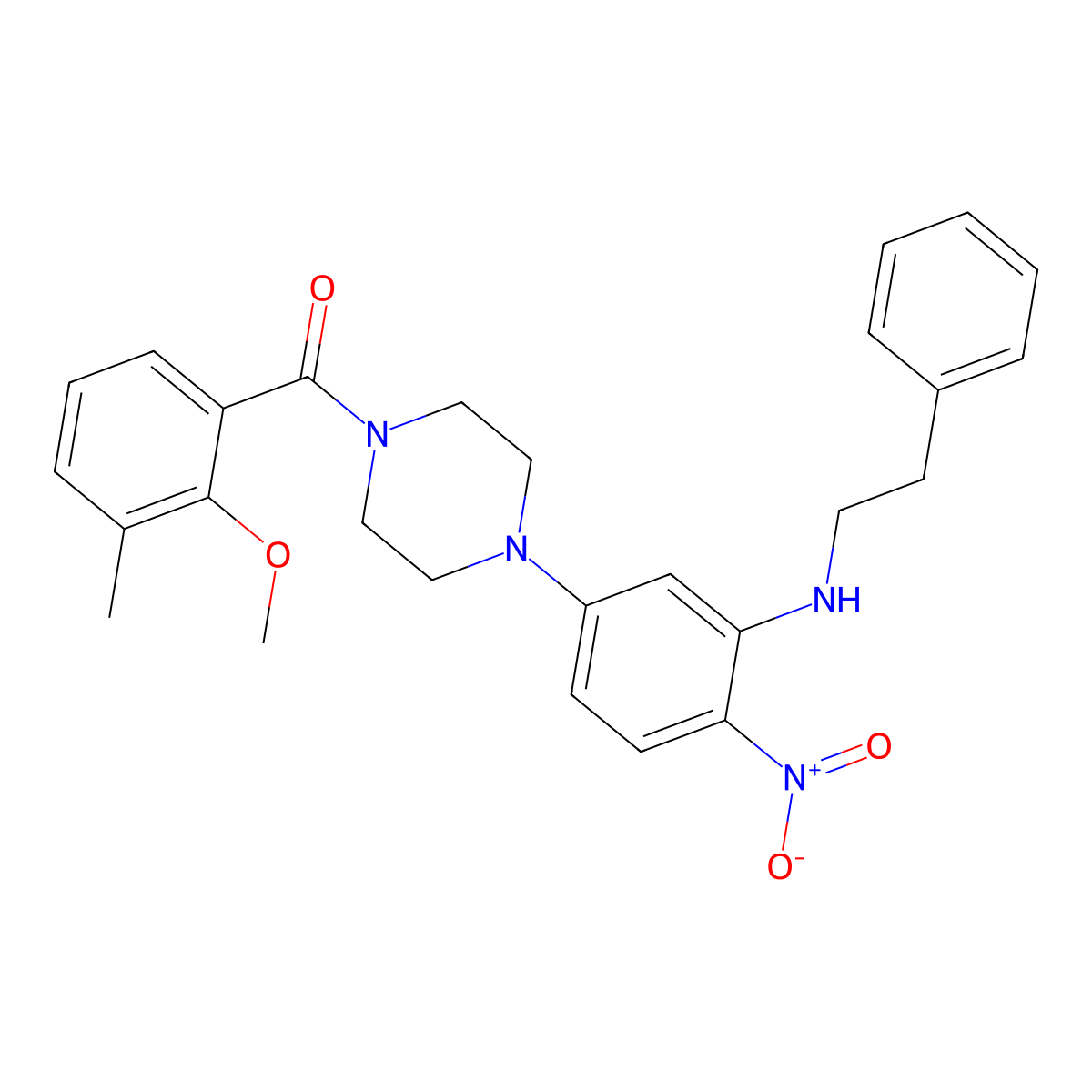 (2-Methoxy-3-methylphenyl)(4-{4-nitro-3-[(2-phenylethyl)amino]phenyl}piperazin-1-yl)methanone molecular structure, CAS 592466-79-0