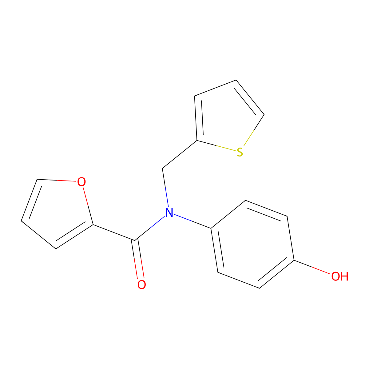 N-(4-hydroxyphenyl)-N-(thiophen-2-ylmethyl)furan-2-carboxamide molecular structure, CAS 592467-12-4