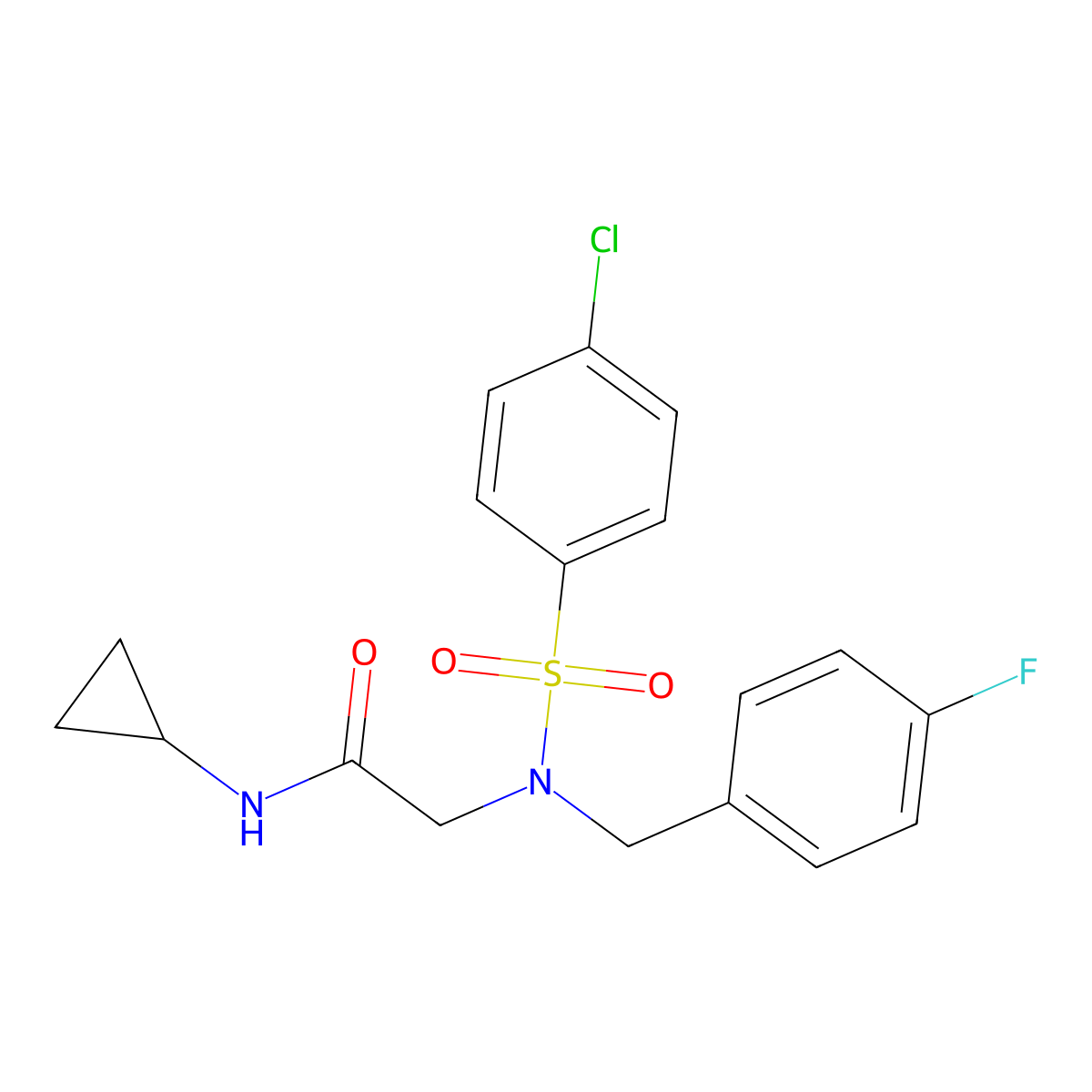 2-[(4-chlorophenyl)sulfonyl-[(4-fluorophenyl)methyl]amino]-N-cyclopropylacetamide molecular structure, CAS 592467-13-5