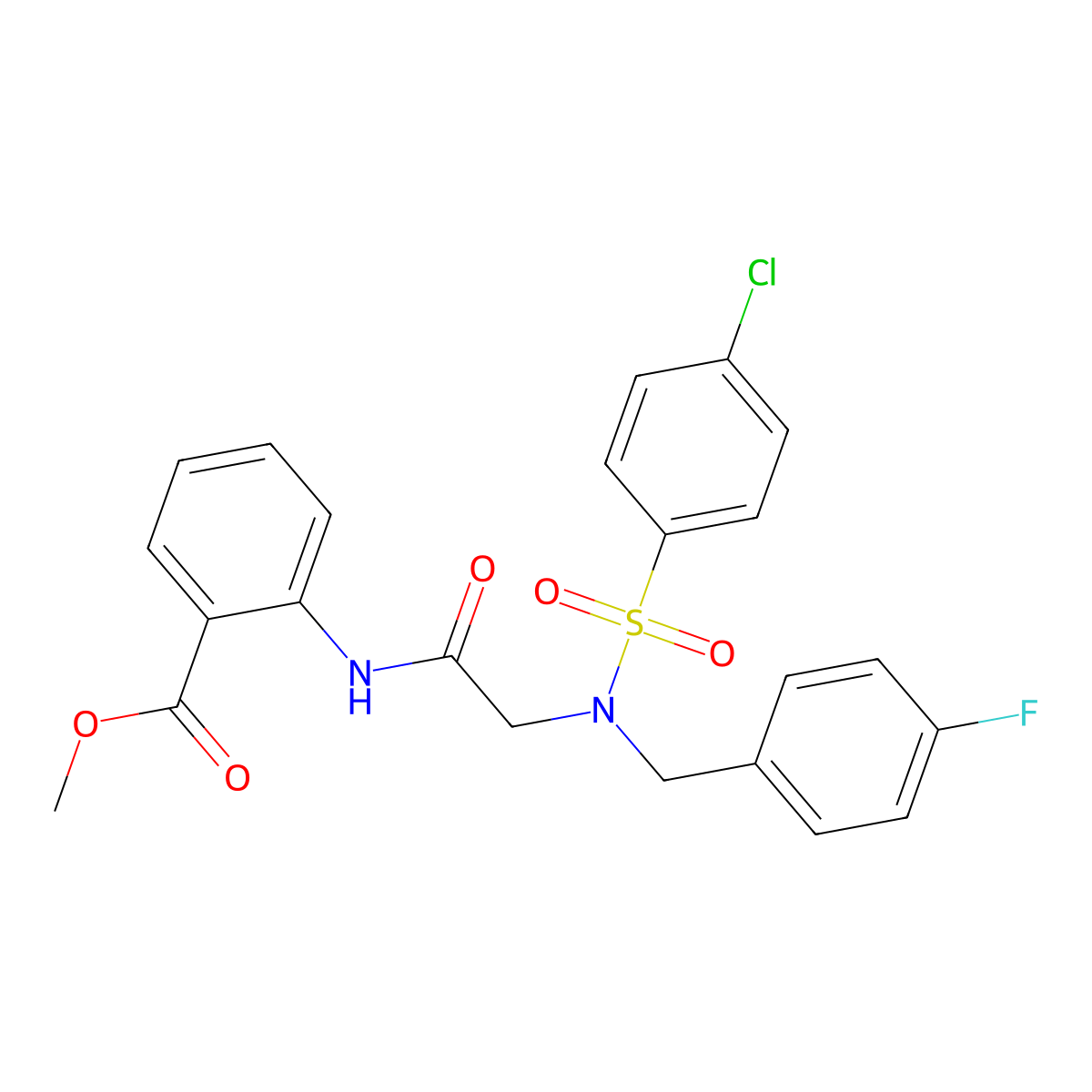 methyl 2-({N-[(4-chlorophenyl)sulfonyl]-N-(4-fluorobenzyl)glycyl}amino)benzoate molecular structure, CAS 592467-15-7