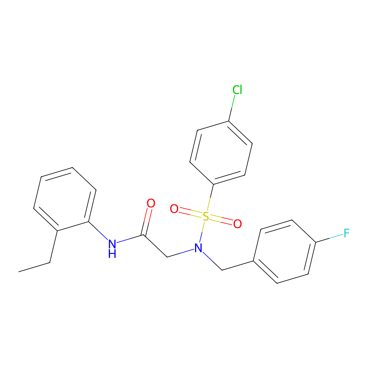 2-[(4-chlorophenyl)sulfonyl-[(4-fluorophenyl)methyl]amino]-N-(2-ethylphenyl)acetamide molecular structure, CAS 592467-17-9