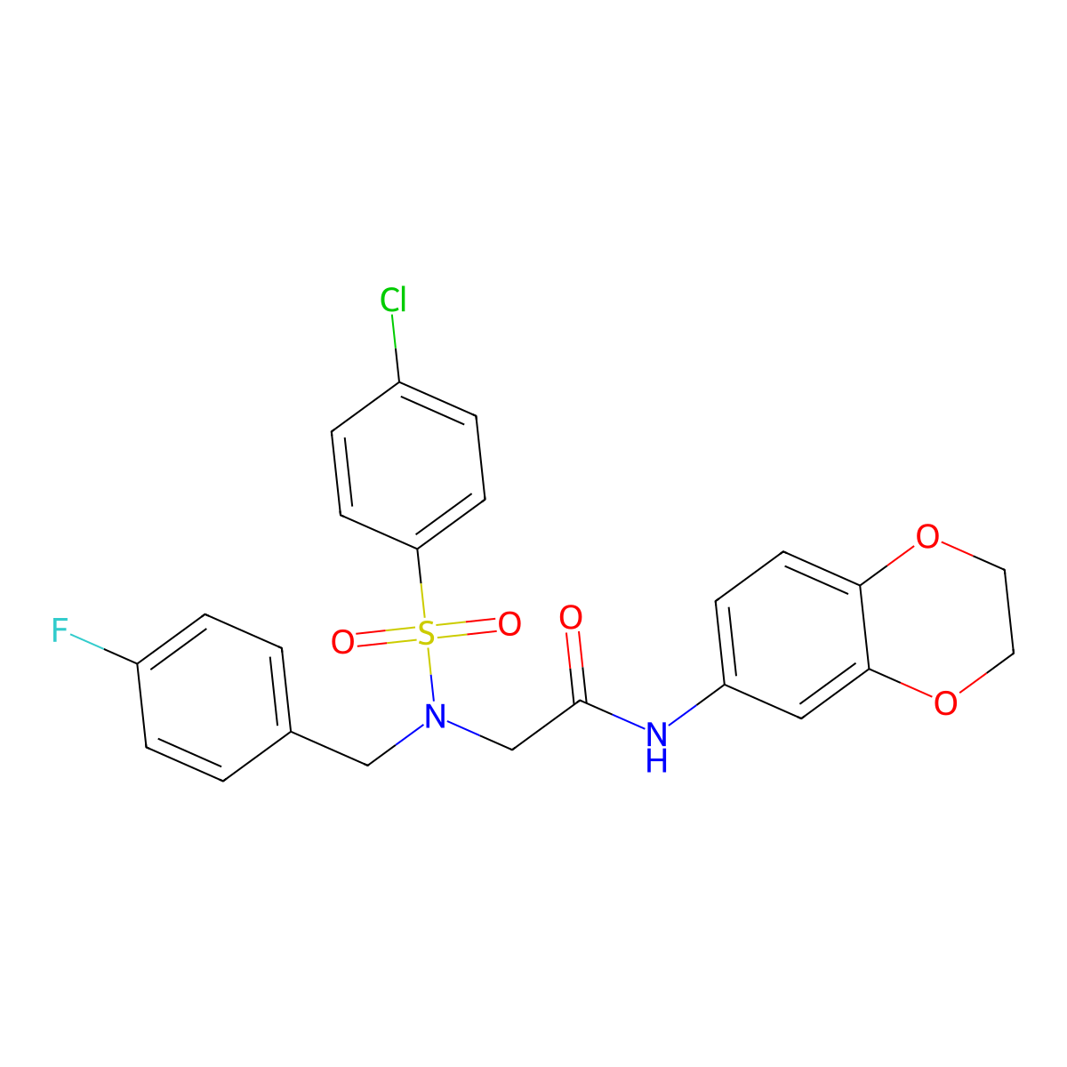2-[(4-chlorophenyl)sulfonyl-[(4-fluorophenyl)methyl]amino]-N-(2,3-dihydro-1,4-benzodioxin-6-yl)acetamide molecular structure, CAS 592467-19-1