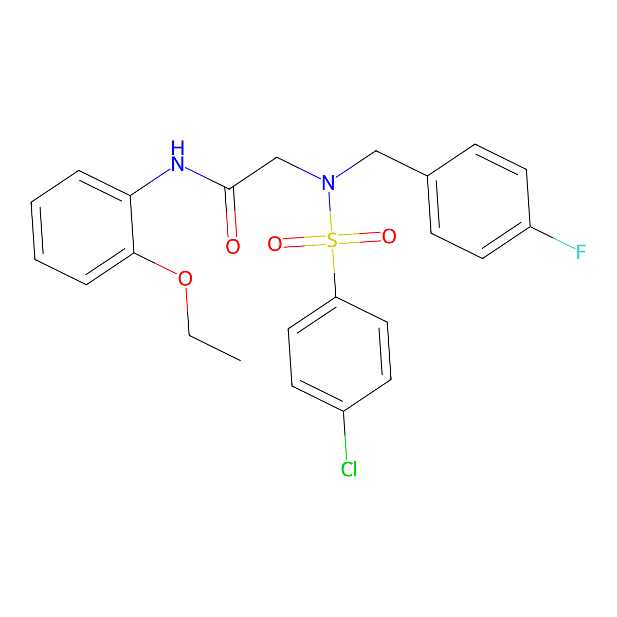 2-[(4-chlorophenyl)sulfonyl-[(4-fluorophenyl)methyl]amino]-N-(2-ethoxyphenyl)acetamide molecular structure, CAS 592467-20-4