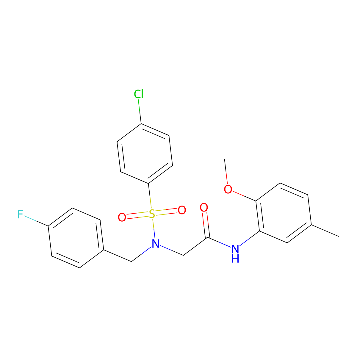 2-[(4-chlorophenyl)sulfonyl-[(4-fluorophenyl)methyl]amino]-N-(2-methoxy-5-methylphenyl)acetamide molecular structure, CAS 592467-22-6