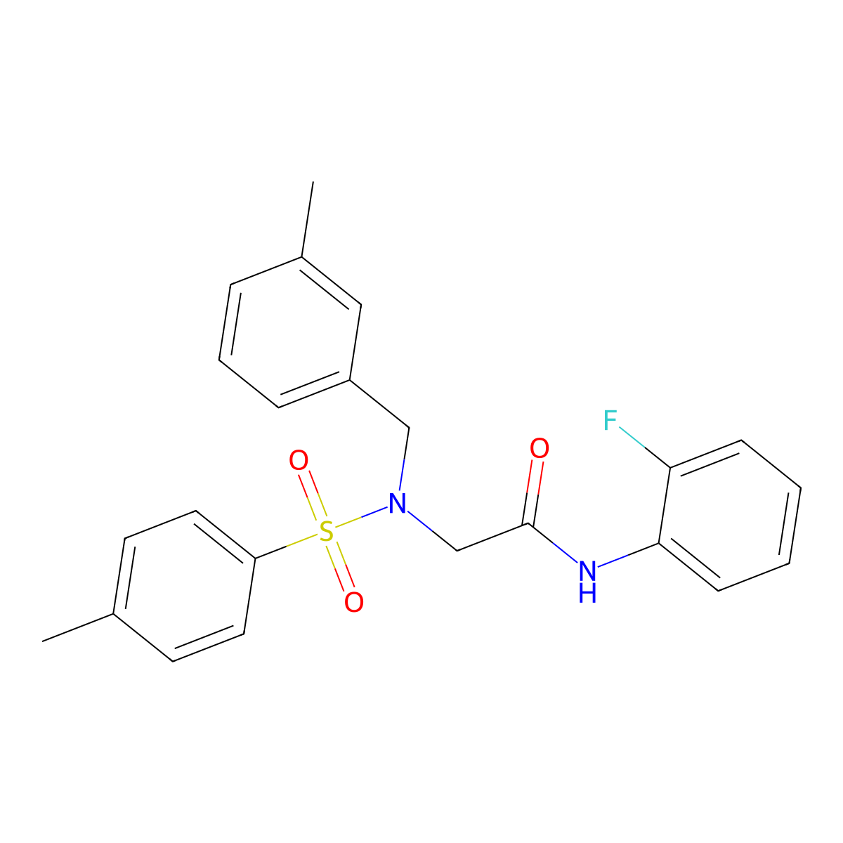 N-(2-fluorophenyl)-2-[(3-methylphenyl)methyl-(4-methylphenyl)sulfonylamino]acetamide molecular structure, CAS 592467-54-4