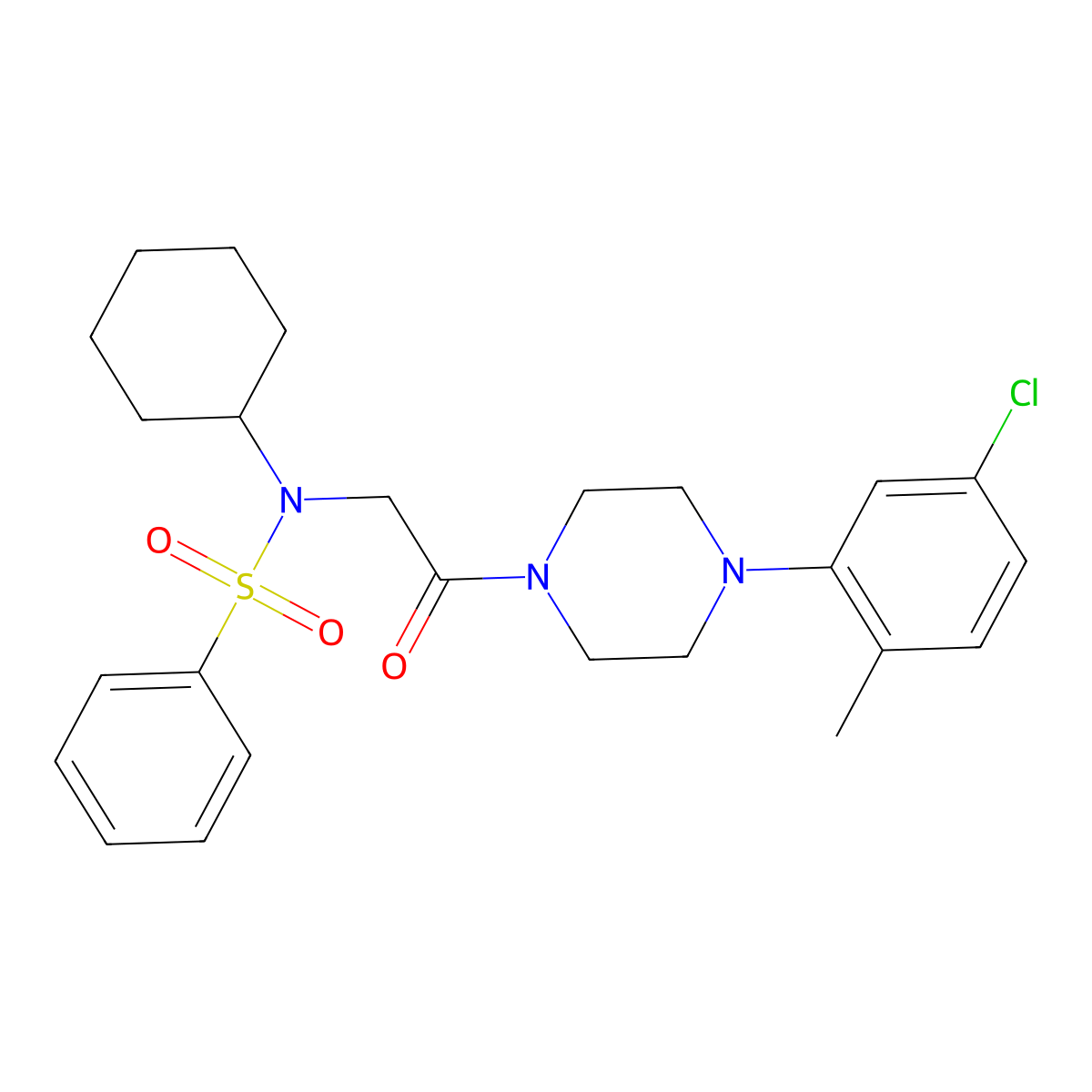 N-[2-[4-(5-chloro-2-methylphenyl)piperazin-1-yl]-2-oxoethyl]-N-cyclohexylbenzenesulfonamide molecular structure, CAS 592467-74-8
