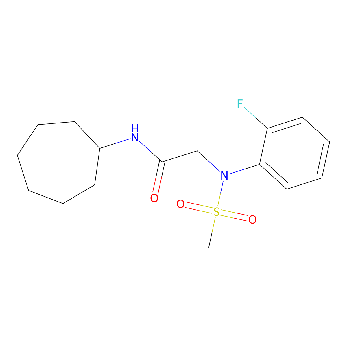 N-cycloheptyl-2-(2-fluoro-N-methylsulfonylanilino)acetamide molecular structure, CAS 592468-33-2