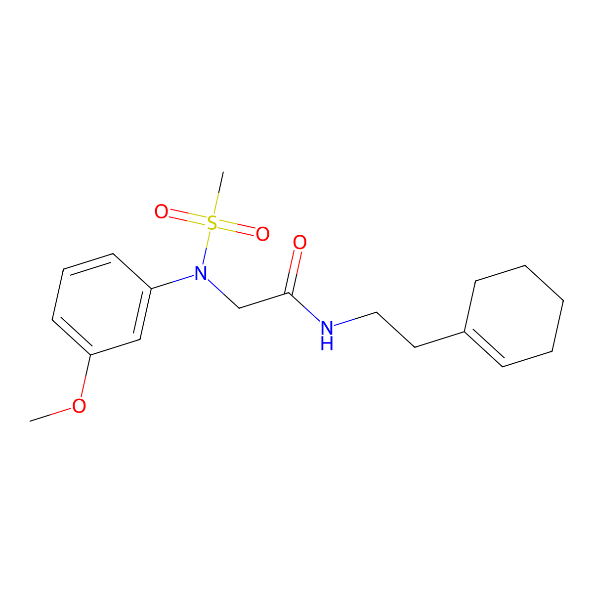 N-[2-(cyclohexen-1-yl)ethyl]-2-(3-methoxy-N-methylsulfonylanilino)acetamide molecular structure, CAS 592468-75-2