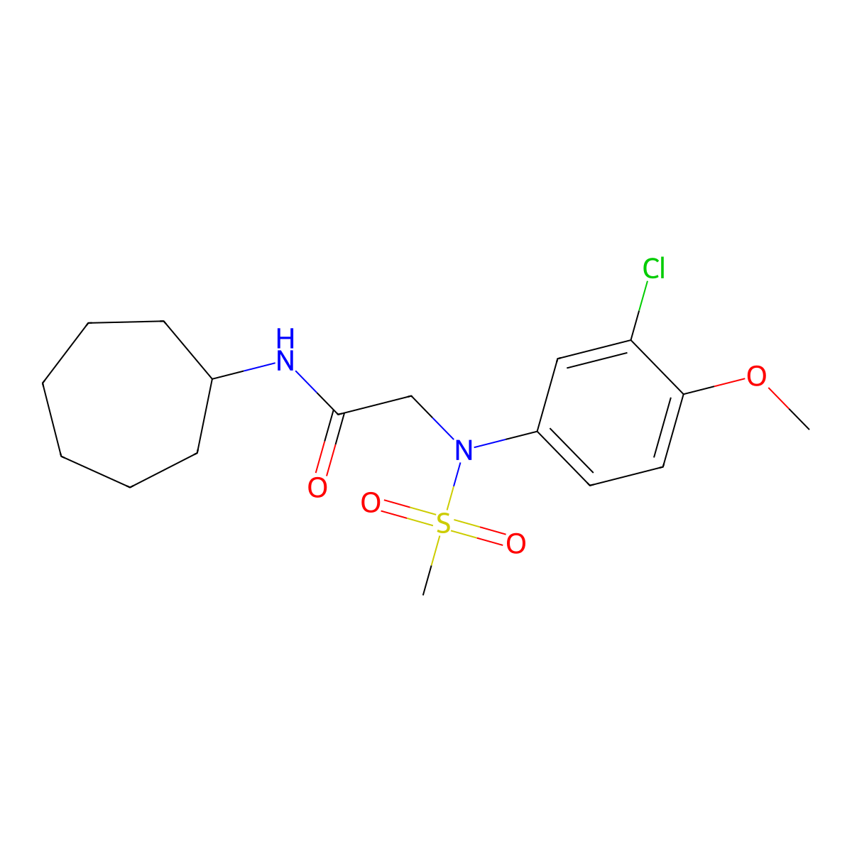 2-(3-chloro-4-methoxy-N-methylsulfonylanilino)-N-cycloheptylacetamide molecular structure, CAS 592469-35-7