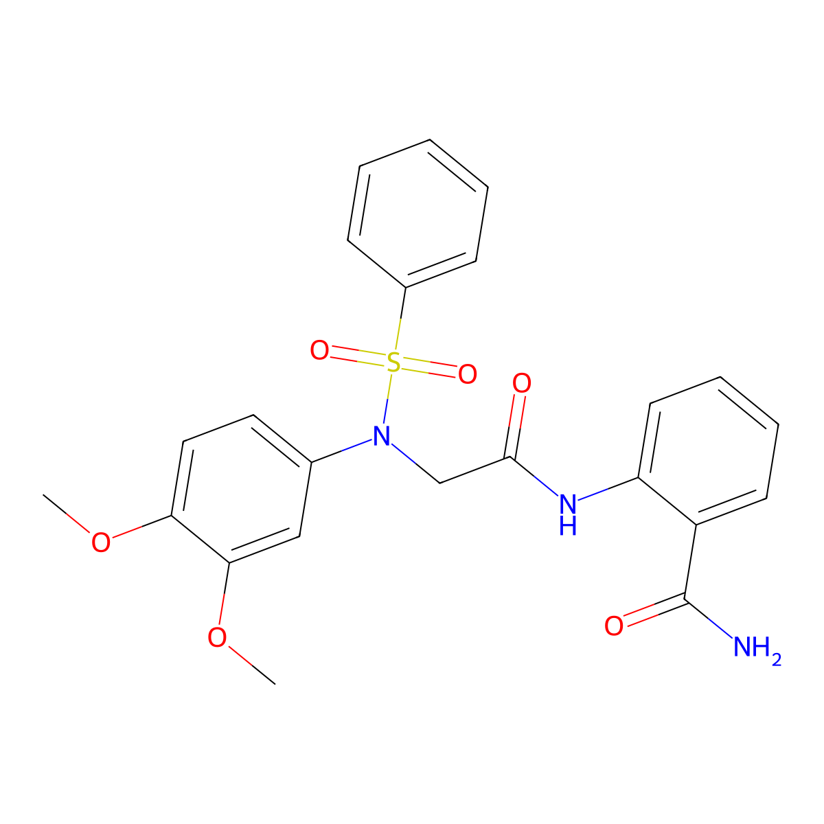 2-[[2-[N-(benzenesulfonyl)-3,4-dimethoxyanilino]acetyl]amino]benzamide molecular structure, CAS 592469-88-0