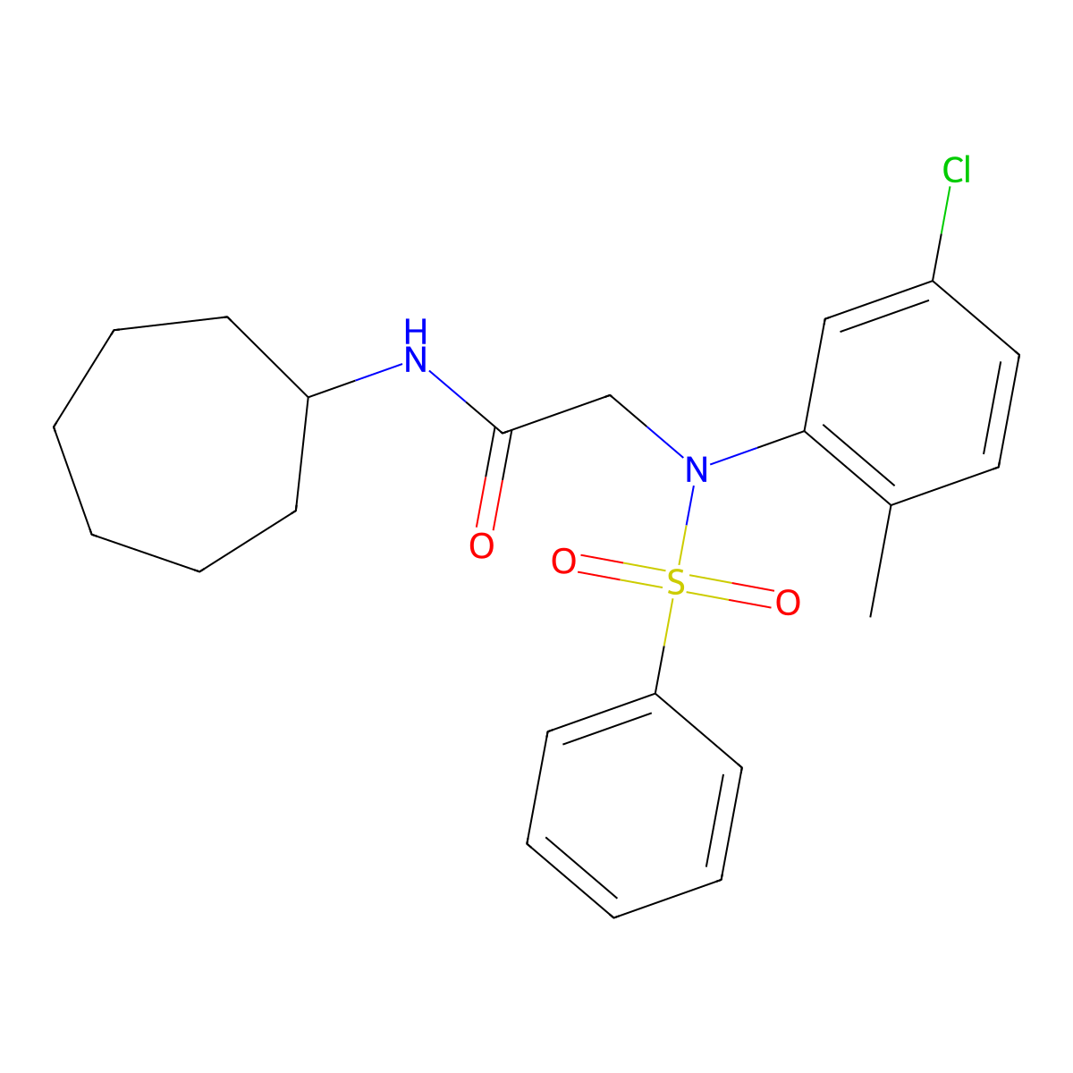 2-[N-(benzenesulfonyl)-5-chloro-2-methylanilino]-N-cycloheptylacetamide molecular structure, CAS 592470-00-3