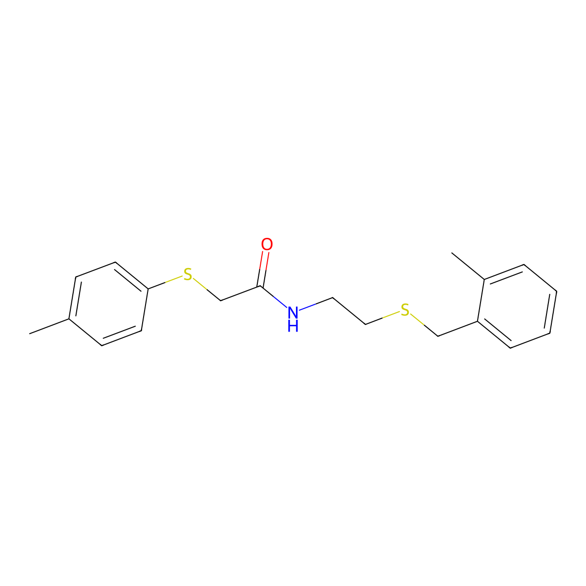 N-[2-[(2-methylphenyl)methylsulfanyl]ethyl]-2-(4-methylphenyl)sulfanylacetamide molecular structure, CAS 592470-61-6