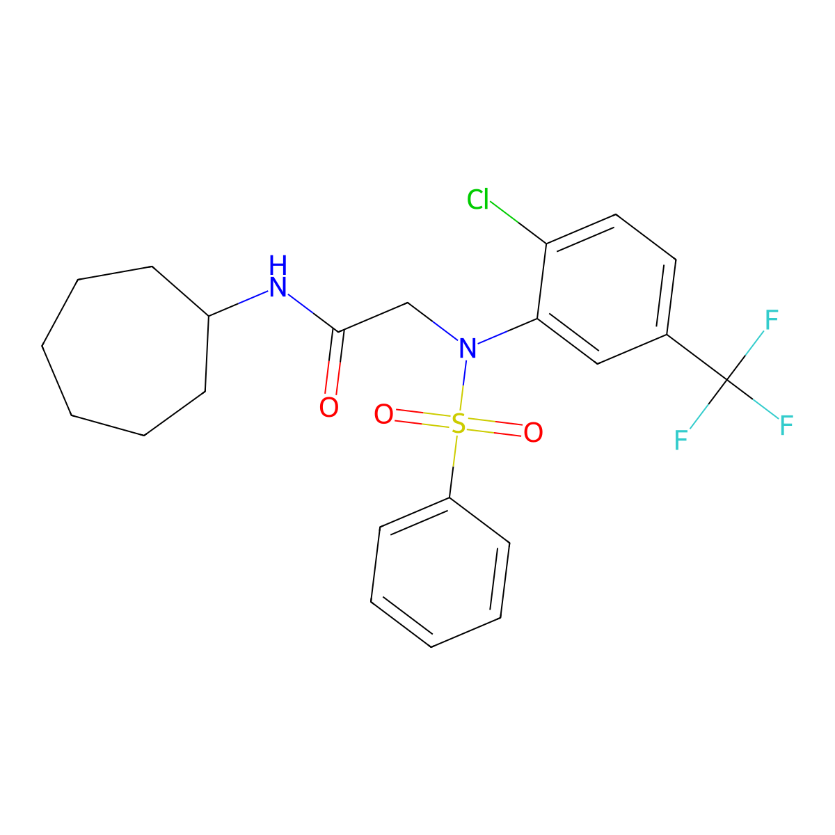 2-[N-(benzenesulfonyl)-2-chloro-5-(trifluoromethyl)anilino]-N-cycloheptylacetamide molecular structure, CAS 592471-59-5