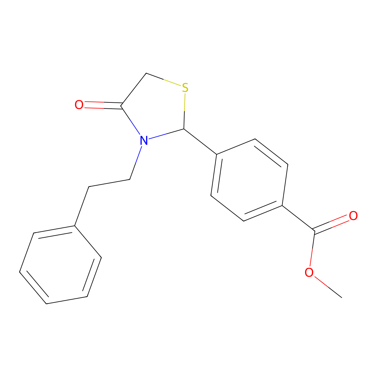Methyl 4-[4-oxo-3-(2-phenylethyl)-1,3-thiazolidin-2-yl]benzoate molecular structure, CAS 592473-76-2