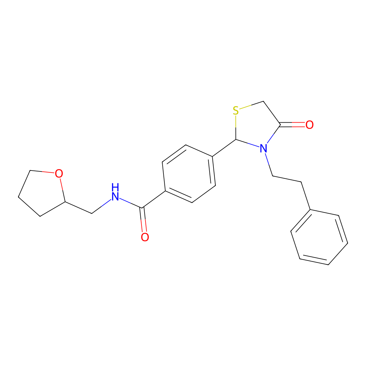 4-[4-oxo-3-(2-phenylethyl)-1,3-thiazolidin-2-yl]-N-(tetrahydrofuran-2-ylmethyl)benzamide molecular structure, CAS 592473-78-4
