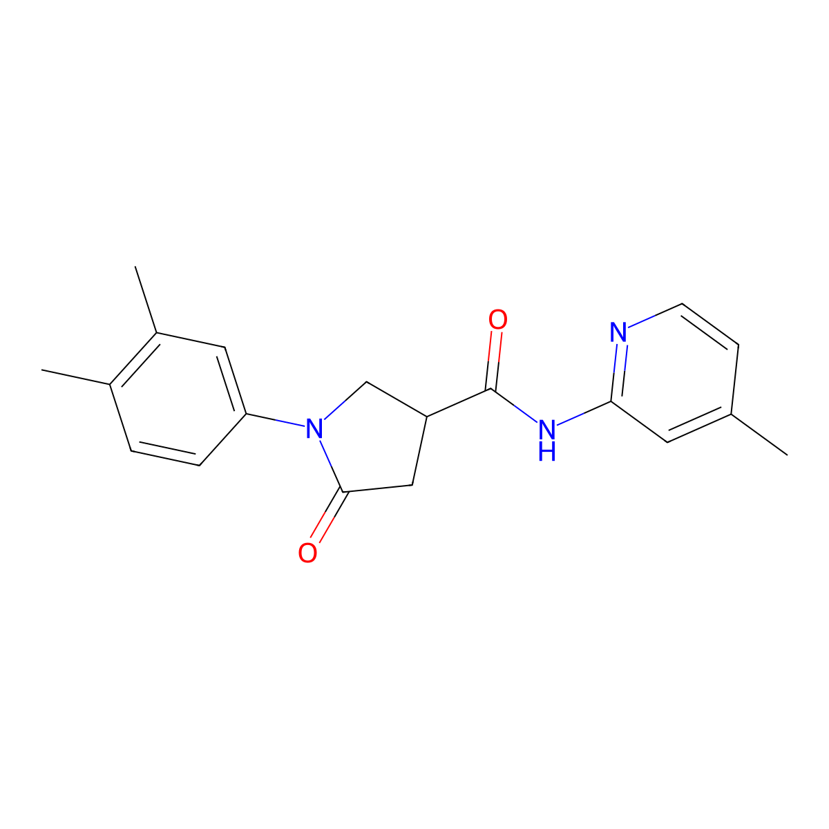 1-(3,4-dimethylphenyl)-N-(4-methylpyridin-2-yl)-5-oxopyrrolidine-3-carboxamide molecular structure, CAS 592477-41-3