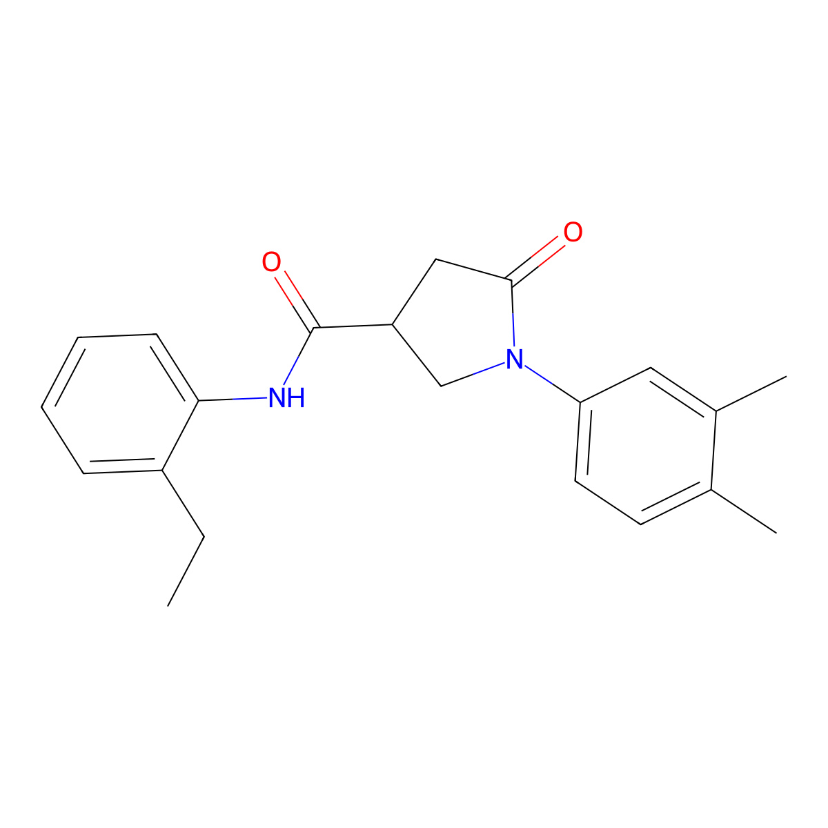 1-(3,4-dimethylphenyl)-N-(2-ethylphenyl)-5-oxopyrrolidine-3-carboxamide molecular structure, CAS 592477-42-4