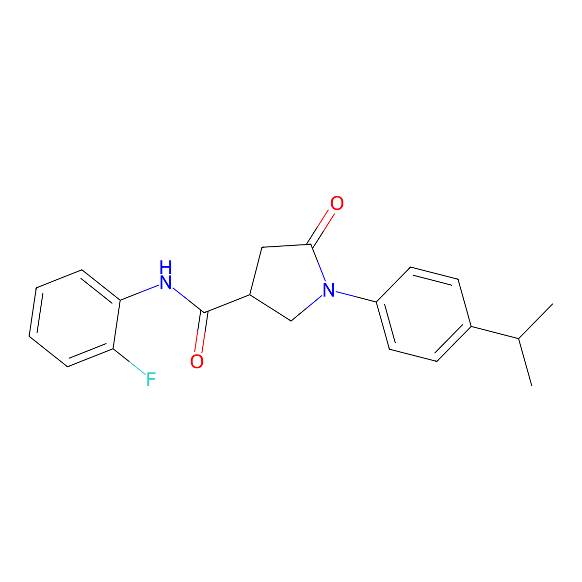 N-(2-fluorophenyl)-5-oxo-1-(4-propan-2-ylphenyl)pyrrolidine-3-carboxamide molecular structure, CAS 592477-46-8