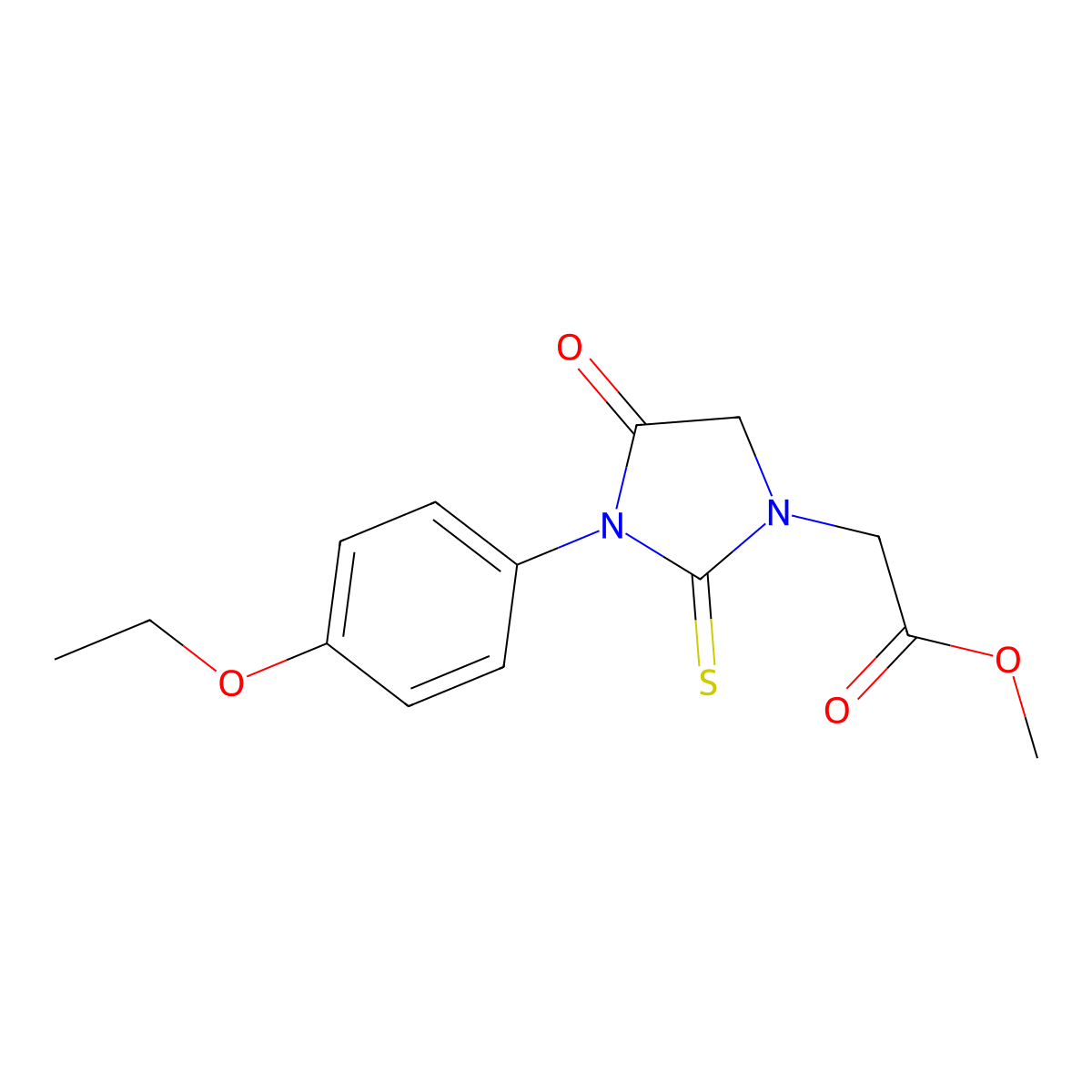 Methyl [3-(4-ethoxyphenyl)-4-oxo-2-thioxo-1-imidazolidinyl]acetate molecular structure, CAS 592477-75-3