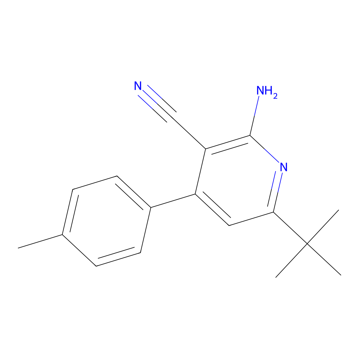 2-Amino-6-tert-butyl-4-(4-methylphenyl)pyridine-3-carbonitrile molecular structure, CAS 5925-08-6