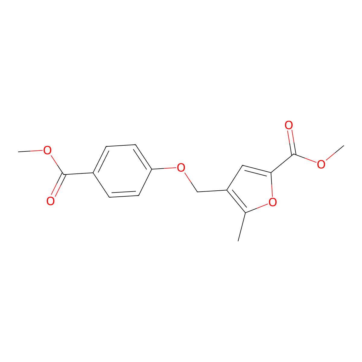 Methyl 4-{[4-(methoxycarbonyl)phenoxy]methyl}-5-methylfuran-2-carboxylate molecular structure, CAS 5925-26-8