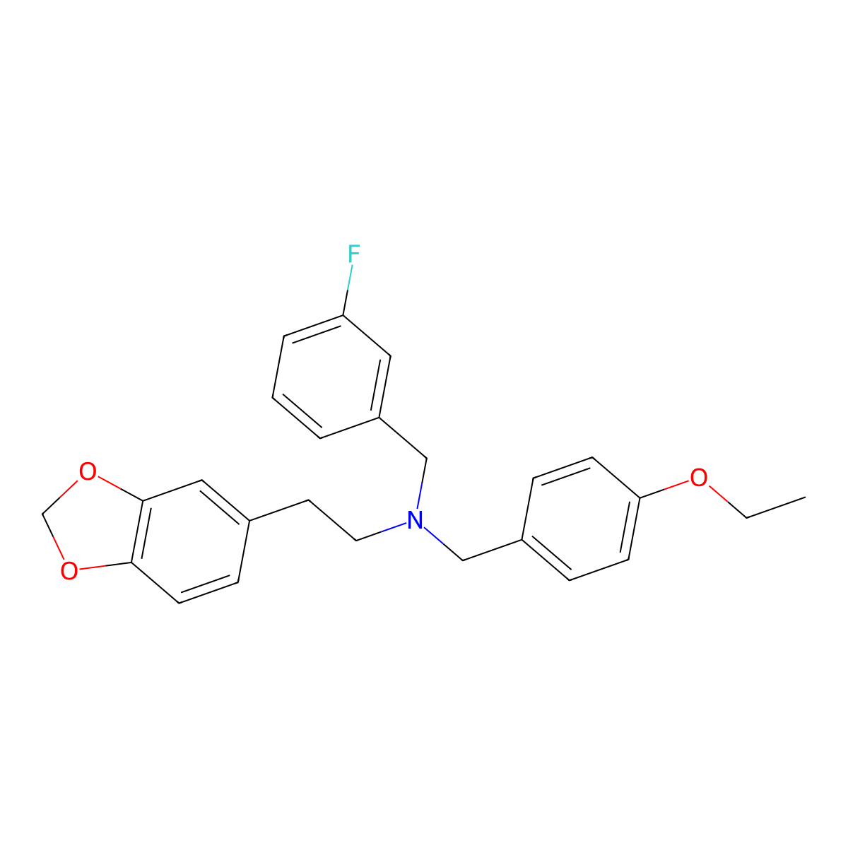 2-(2H-1,3-Benzodioxol-5-yl)-N-[(4-ethoxyphenyl)methyl]-N-[(3-fluorophenyl)methyl]ethan-1-amine molecular structure, CAS 5925-44-0