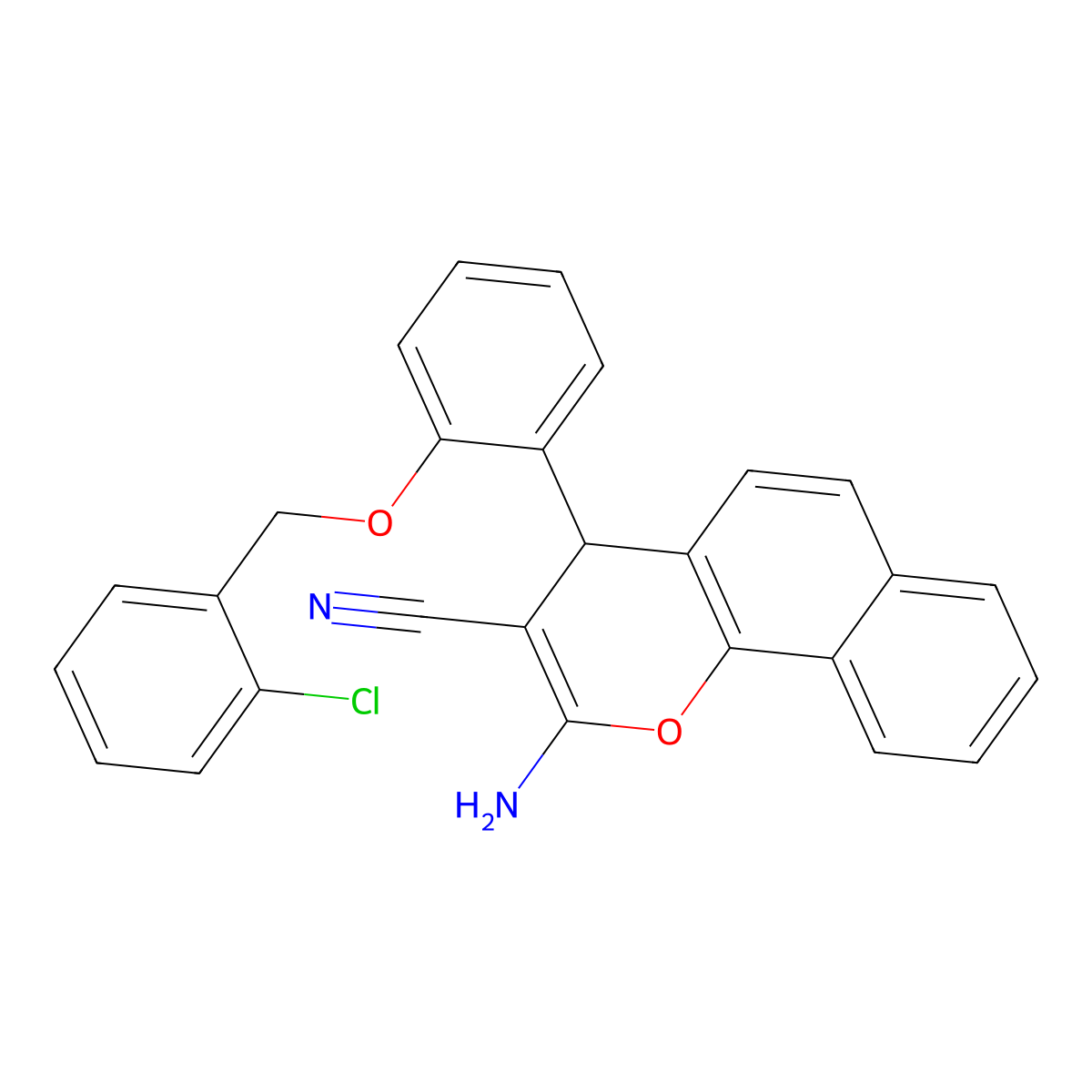 2-amino-4-{2-[(2-chlorobenzyl)oxy]phenyl}-4H-benzo[h]chromene-3-carbonitrile molecular structure, CAS 592516-17-1