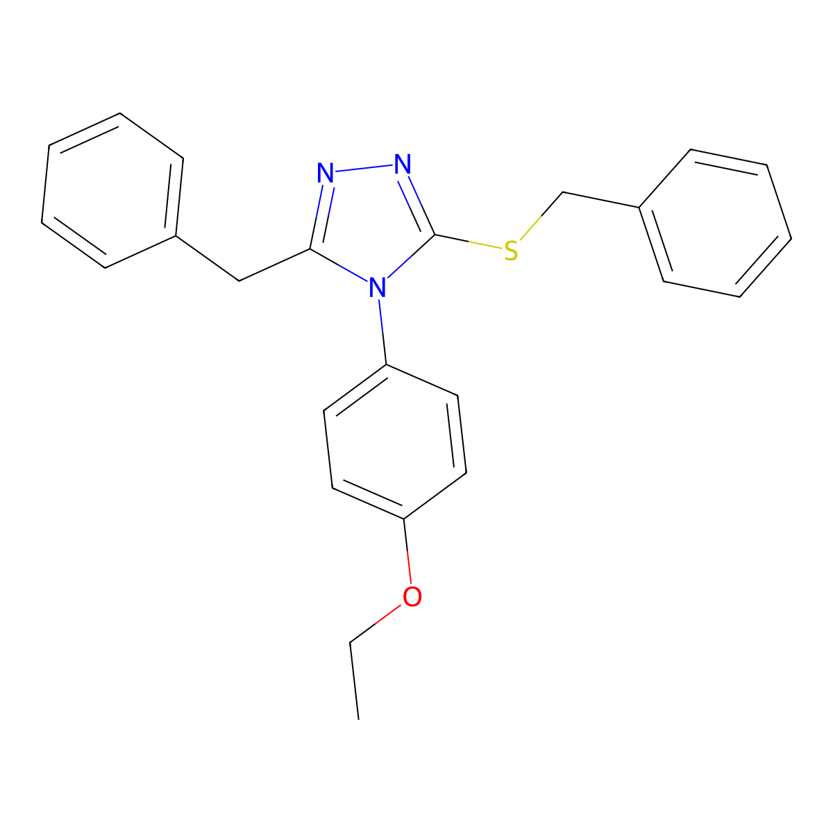 3-Benzyl-5-benzylsulfanyl-4-(4-ethoxyphenyl)-1,2,4-triazole molecular structure, CAS 592536-79-3
