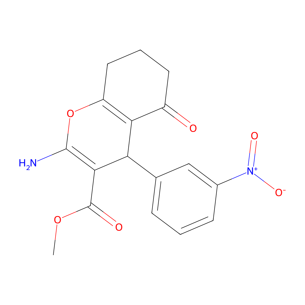 methyl 2-amino-4-(3-nitrophenyl)-5-oxo-5,6,7,8-tetrahydro-4H-chromene-3-carboxylate molecular structure, CAS 592536-92-0