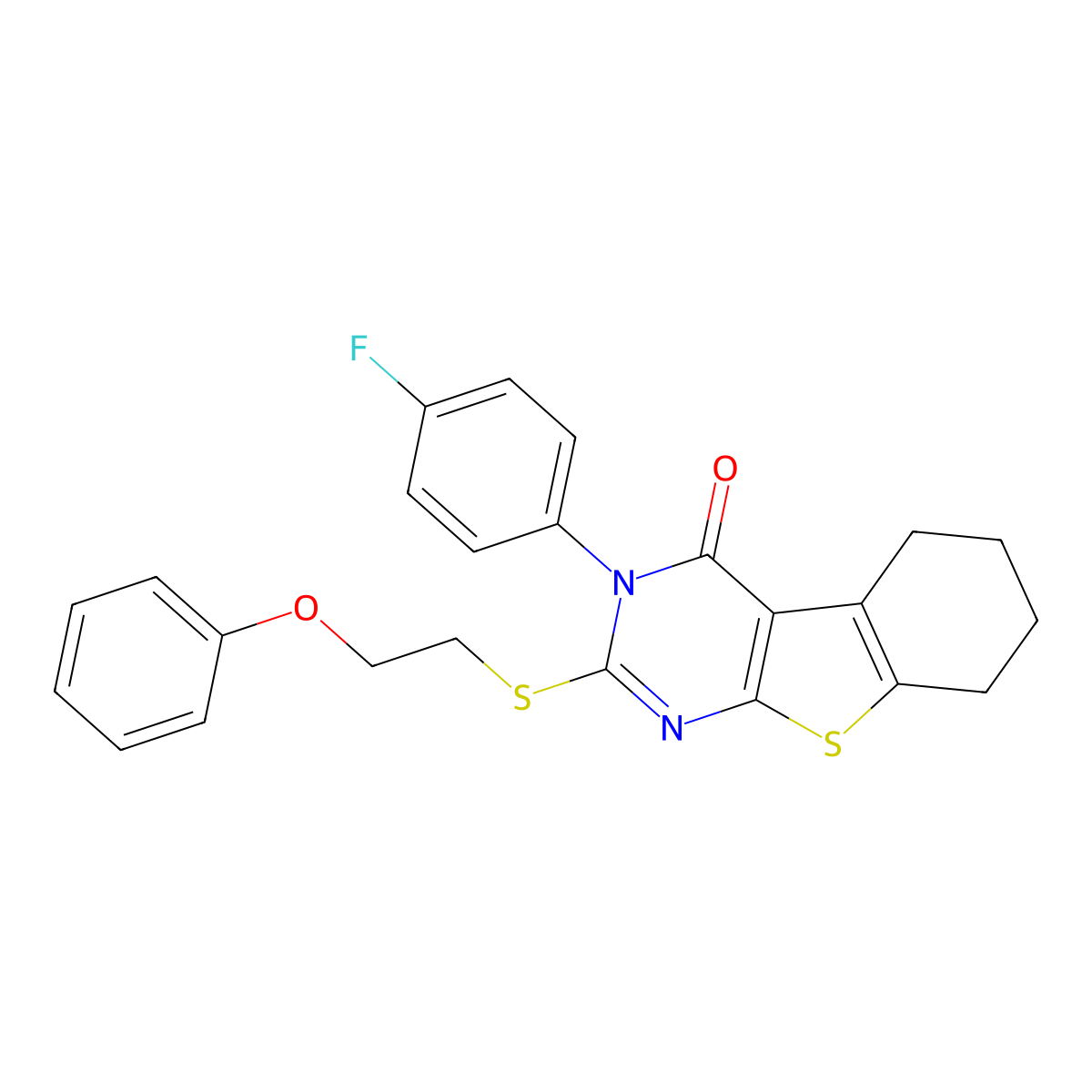 3-(4-fluorophenyl)-2-[(2-phenoxyethyl)sulfanyl]-5,6,7,8-tetrahydro[1]benzothieno[2,3-d]pyrimidin-4(3H)-one molecular structure, CAS 592537-12-7