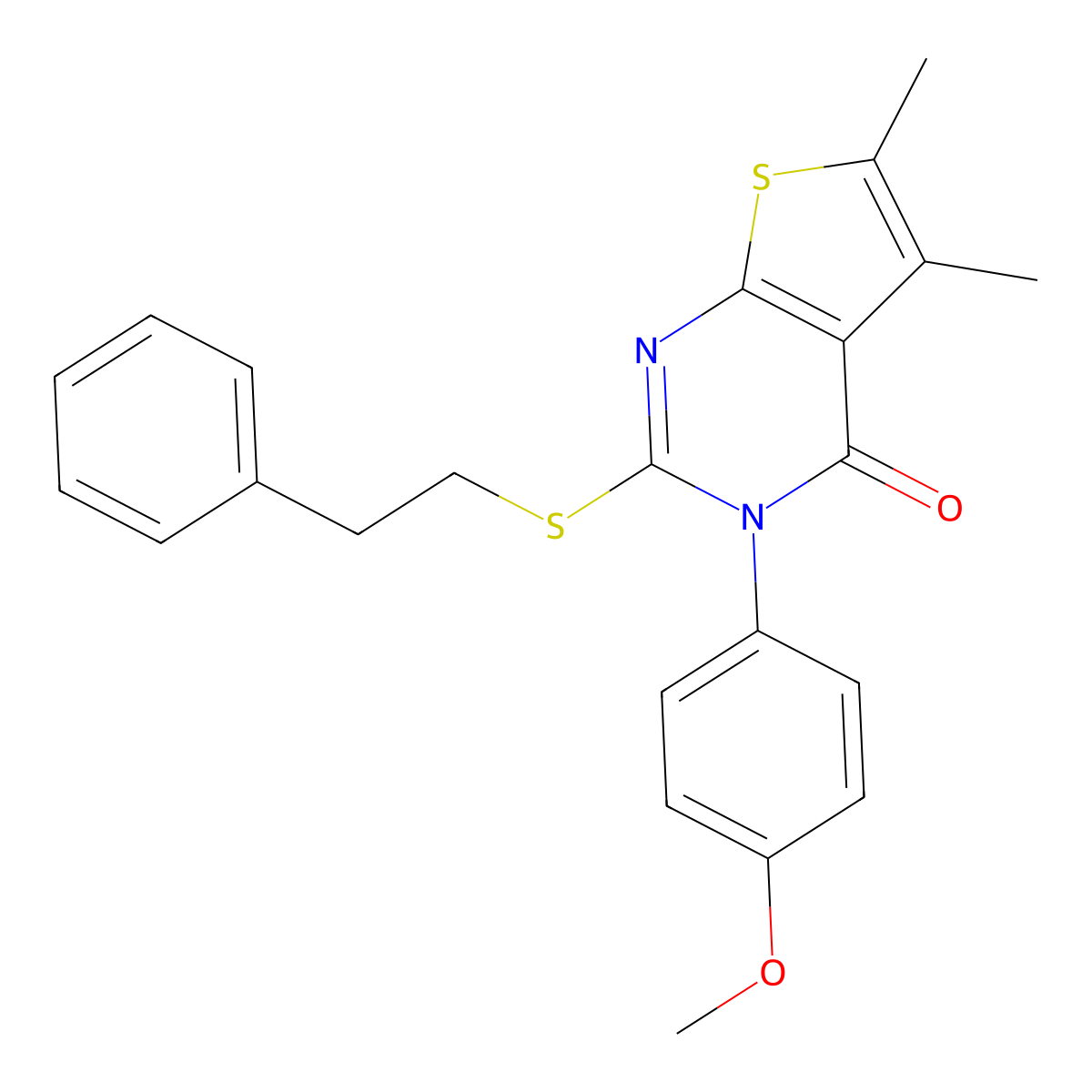 3-(4-methoxyphenyl)-5,6-dimethyl-2-[(2-phenylethyl)sulfanyl]thieno[2,3-d]pyrimidin-4(3H)-one molecular structure, CAS 592537-40-1