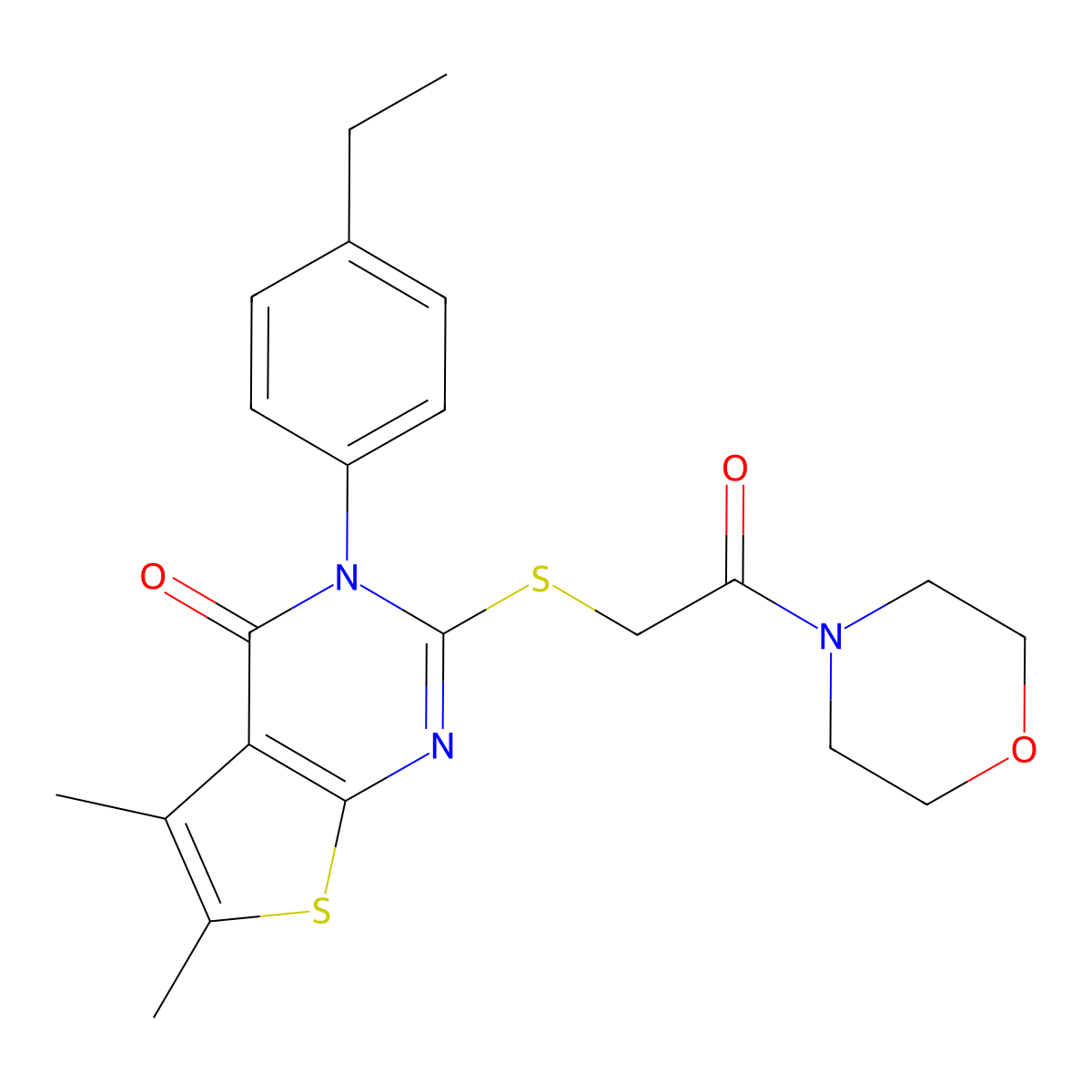 3-(4-Ethylphenyl)-5,6-dimethyl-2-(2-morpholin-4-yl-2-oxoethyl)sulfanylthieno[2,3-d]pyrimidin-4-one molecular structure, CAS 592537-43-4