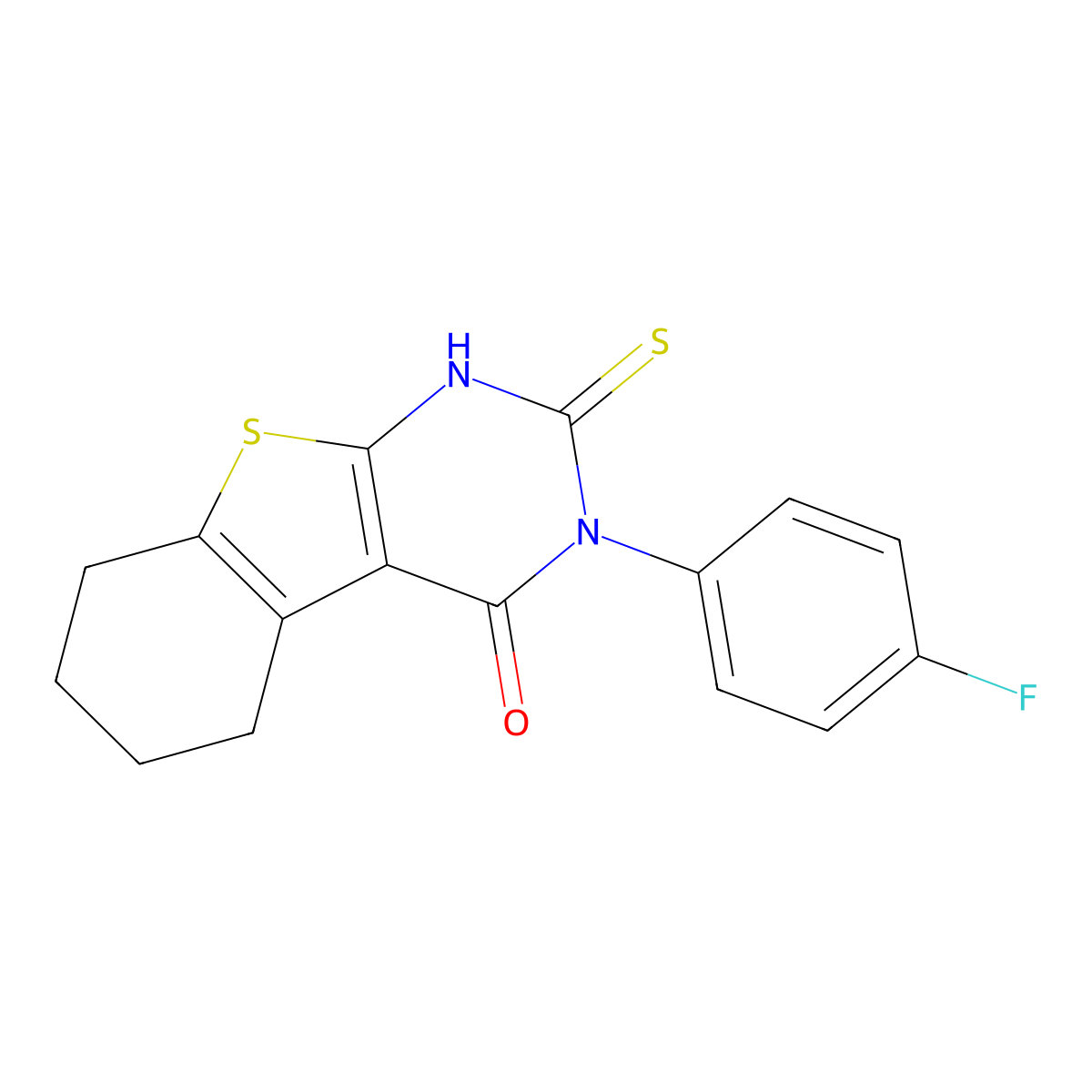 3-(4-fluorophenyl)-2-thioxo-2,3,5,6,7,8-hexahydro[1]benzothieno[2,3-d]pyrimidin-4(1H)-one molecular structure, CAS 592537-76-3
