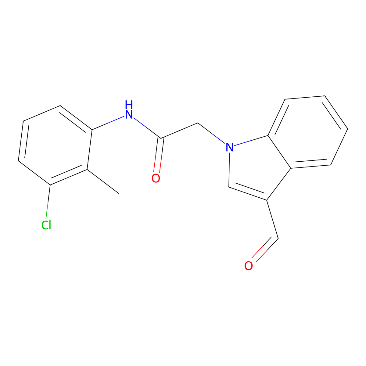 N-(3-chloro-2-methylphenyl)-2-(3-formyl-1H-indol-1-yl)acetamide molecular structure, CAS 592546-32-2