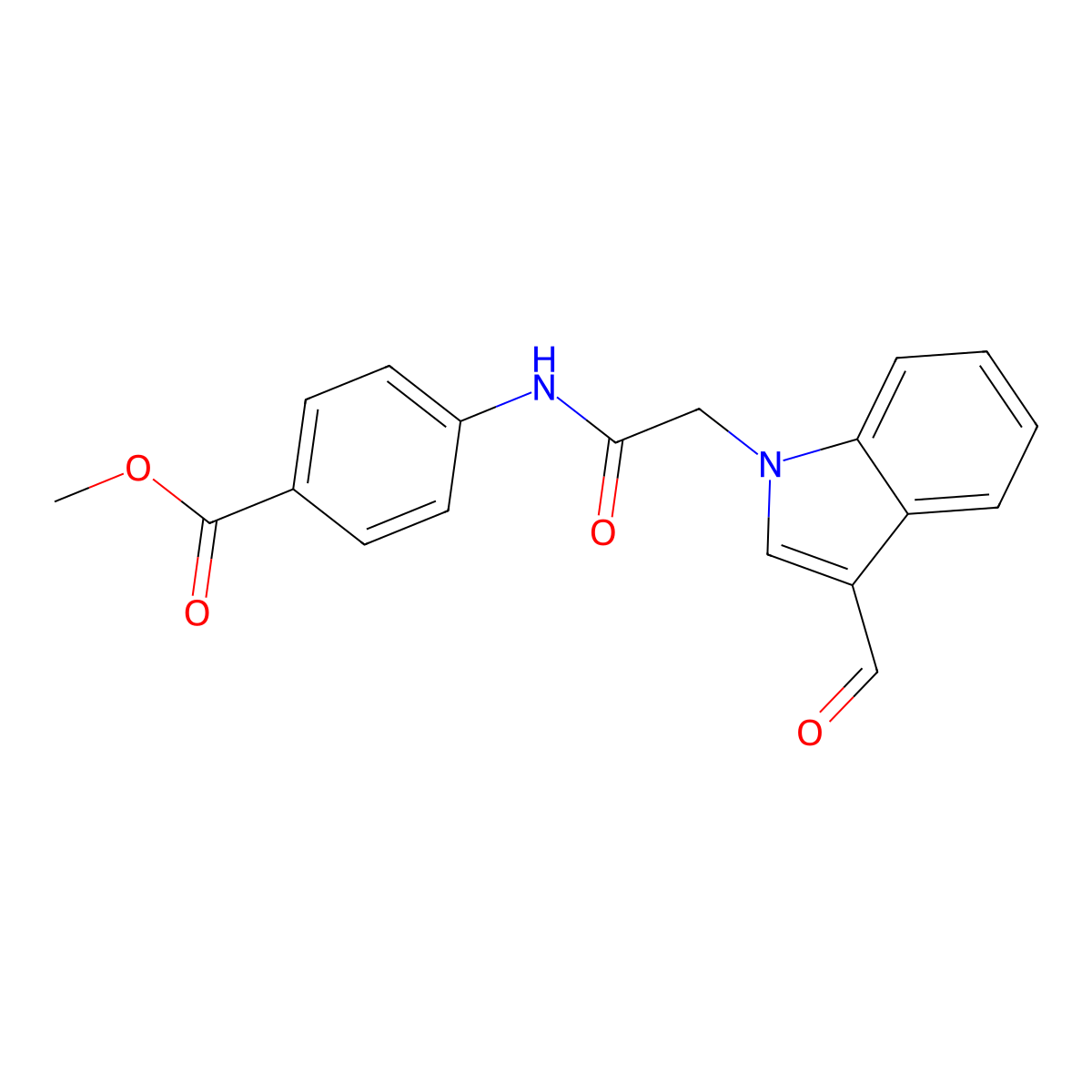 Methyl 4-[[2-(3-formylindol-1-yl)acetyl]amino]benzoate molecular structure, CAS 592546-51-5